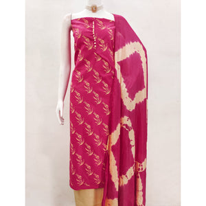 Rani Pink Floral Printed Slub Cotton Dress Material