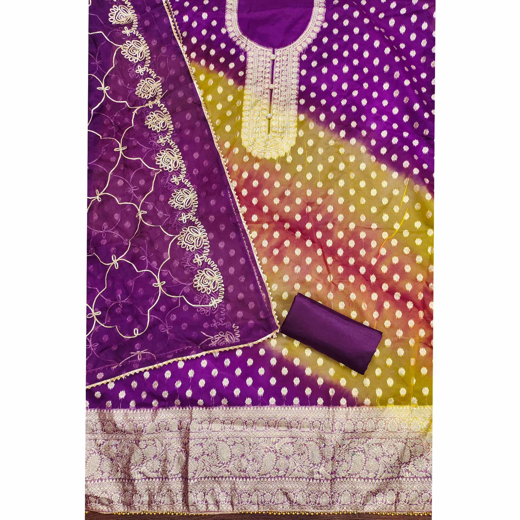 Purple Floral Woven Organza Jacquard Dress Material