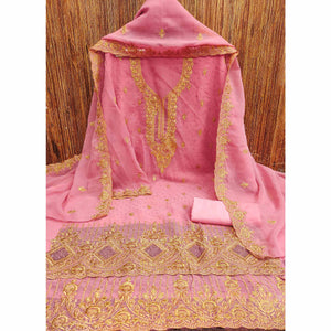 Pink Embroidered With Swarovski Work Georgette Dress Material
