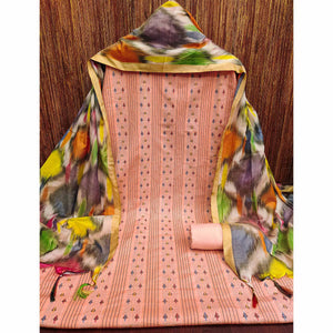 Drape Yourself In Luxury Peach Woven Cotton Blend Dress Material