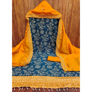 Blue Vichitra Silk Dress Material With Exquisite Sequins & Zari Embroidery