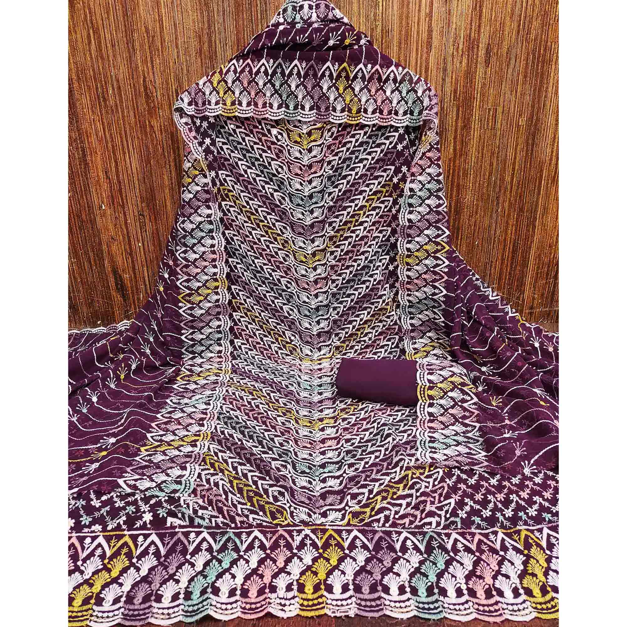 Purple Dress Material In Rich Jacquard With Intricate Heavy Embroidery