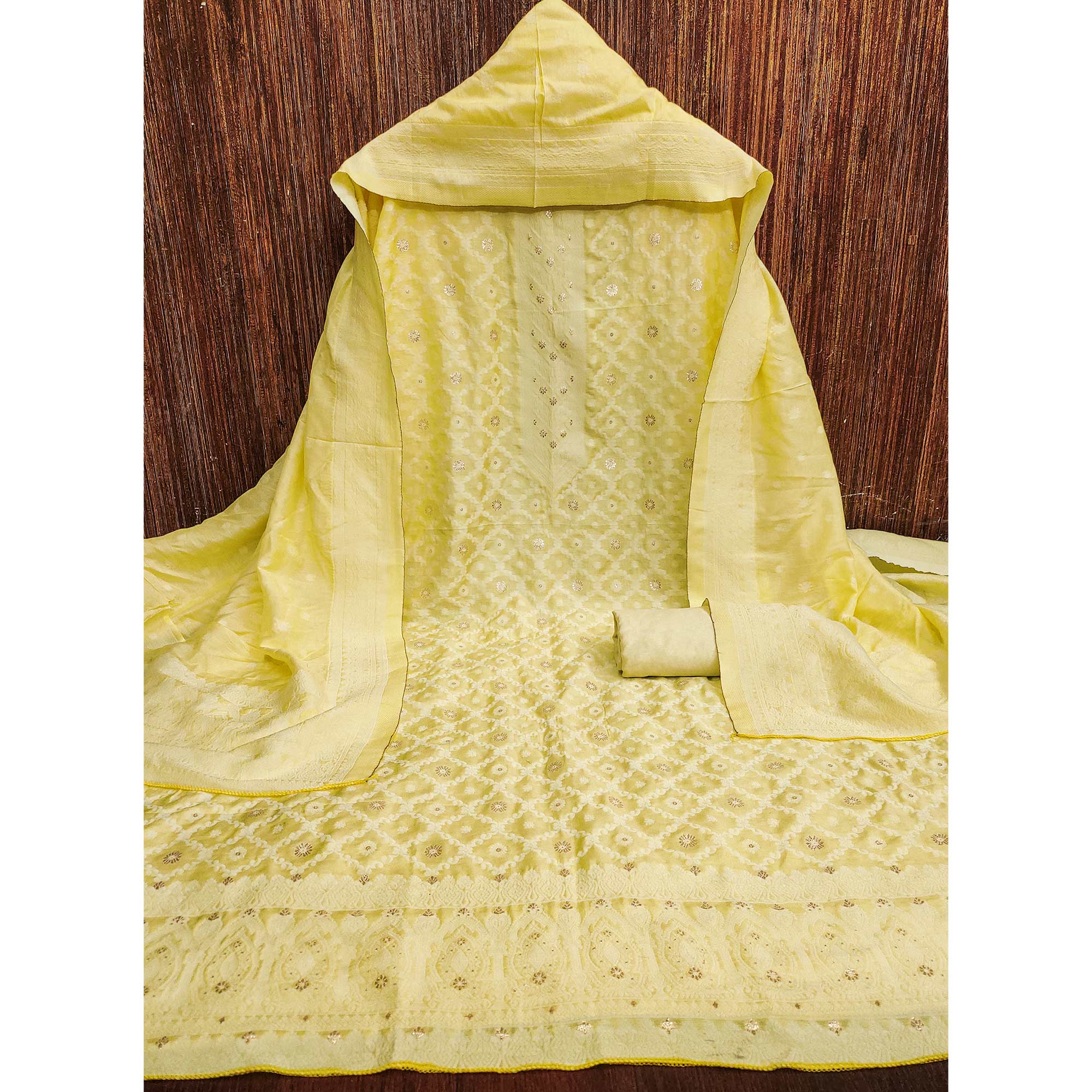 Banarasi Inspired Lemon Yellow Jacquard Fabric for Elegant Ensembles