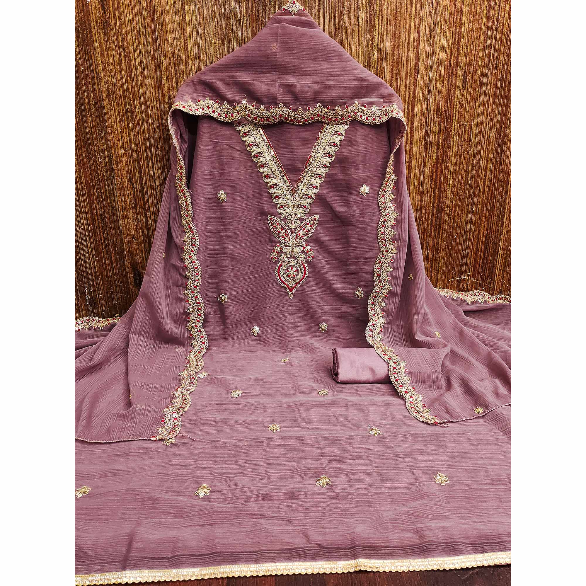 Onion Pink Ensemble In Zomato Art Silk Adorned With Cording Floral Embroidery & Sparkling Sequins