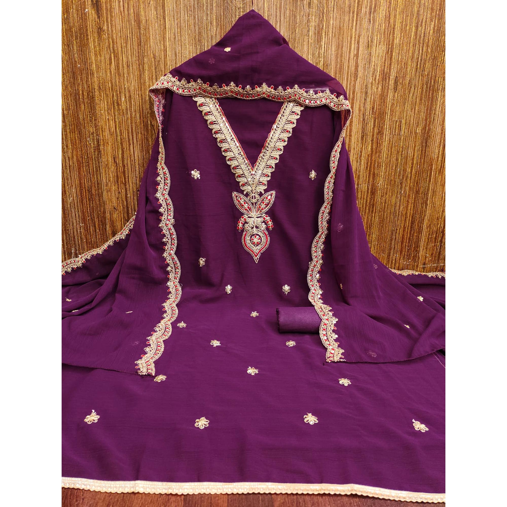 Purple Ensemble In Zomato Art Silk Adorned With Cording Floral Embroidery & Sparkling Sequins