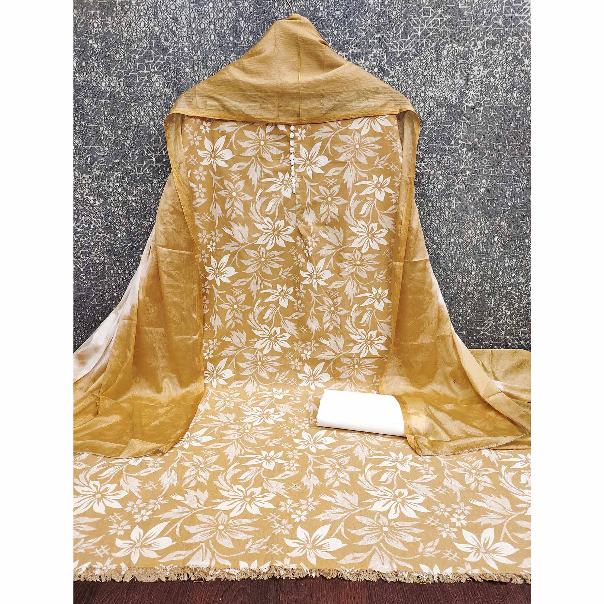 Mustard Cotton Blend Dress Material Adorned With Floral Printed Work