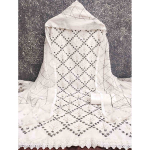Graceful White Floral Embroidered Georgette Dress Material With Sequins Work