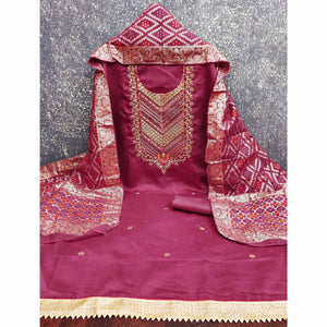 Pink Silk Blend Dress Material Adorned With Floral Cording Embroidery & Elegant Sequins Work