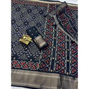 Black Ikkat Printed Cotton Silk Saree