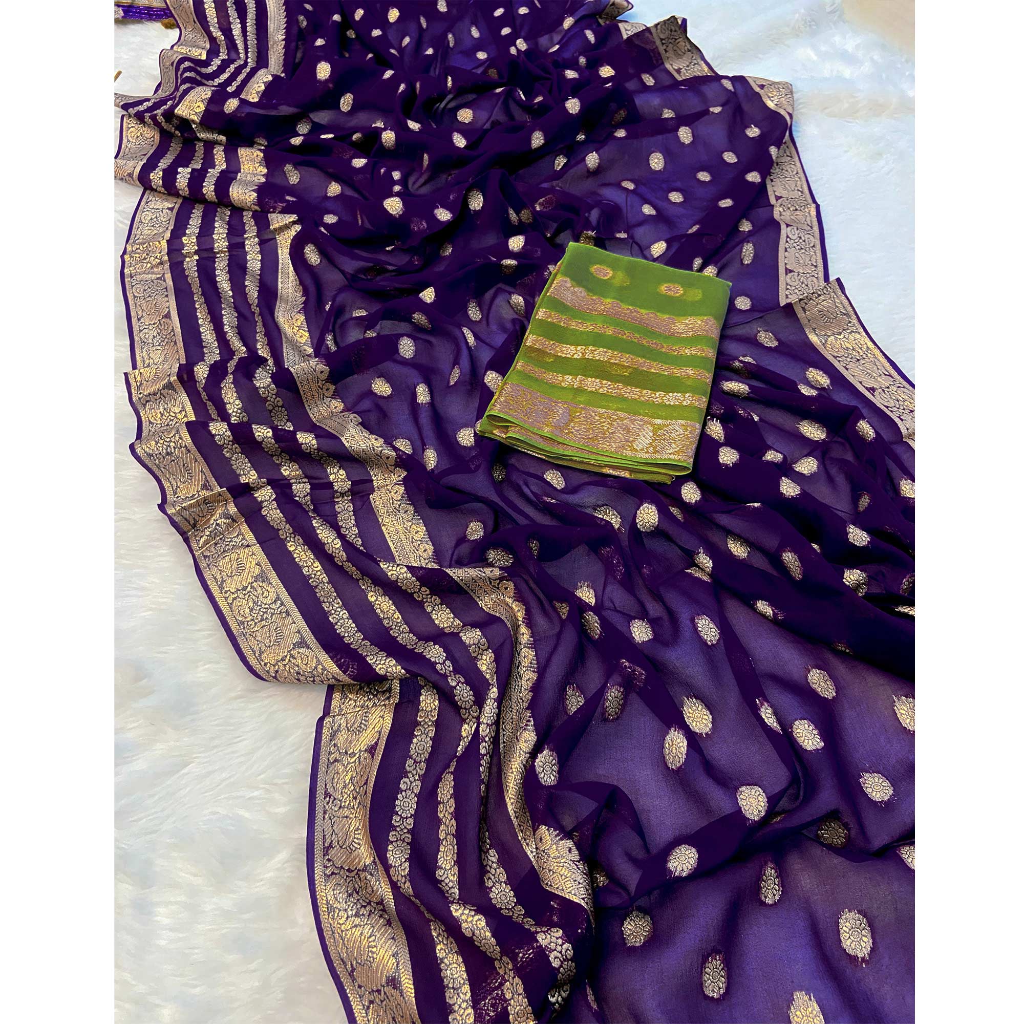 Purple Zari Weaving Georgette Saree