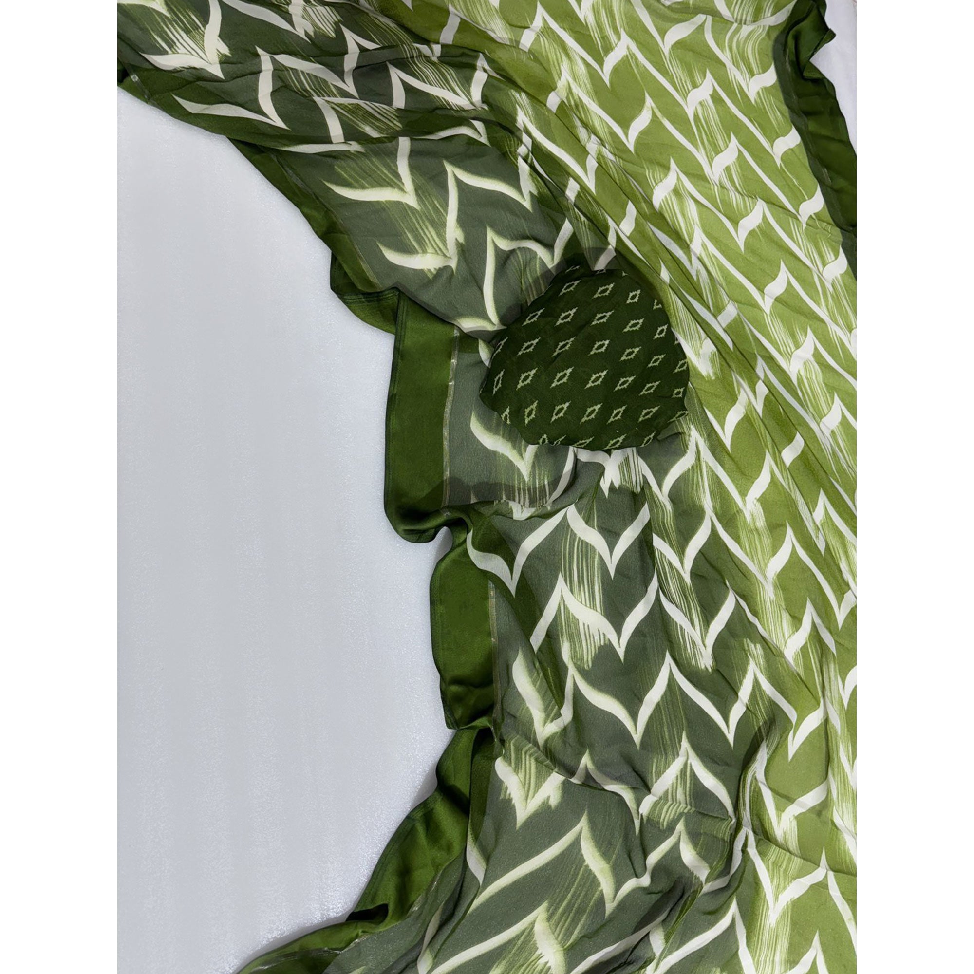 Green Shibori Printed Chiffon Saree