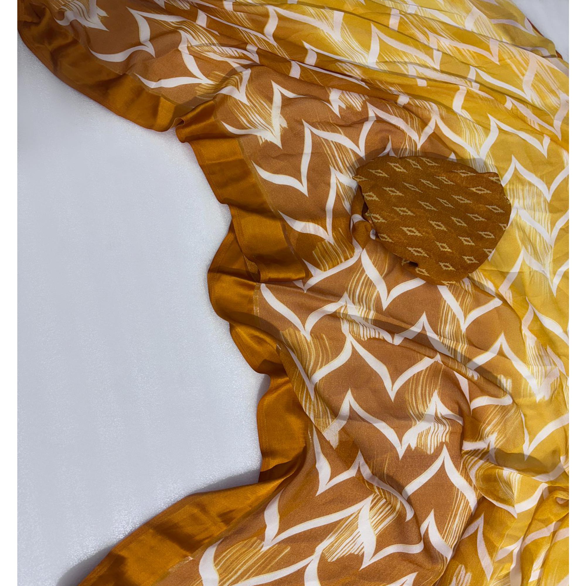 Mustard Shibori Printed Chiffon Saree