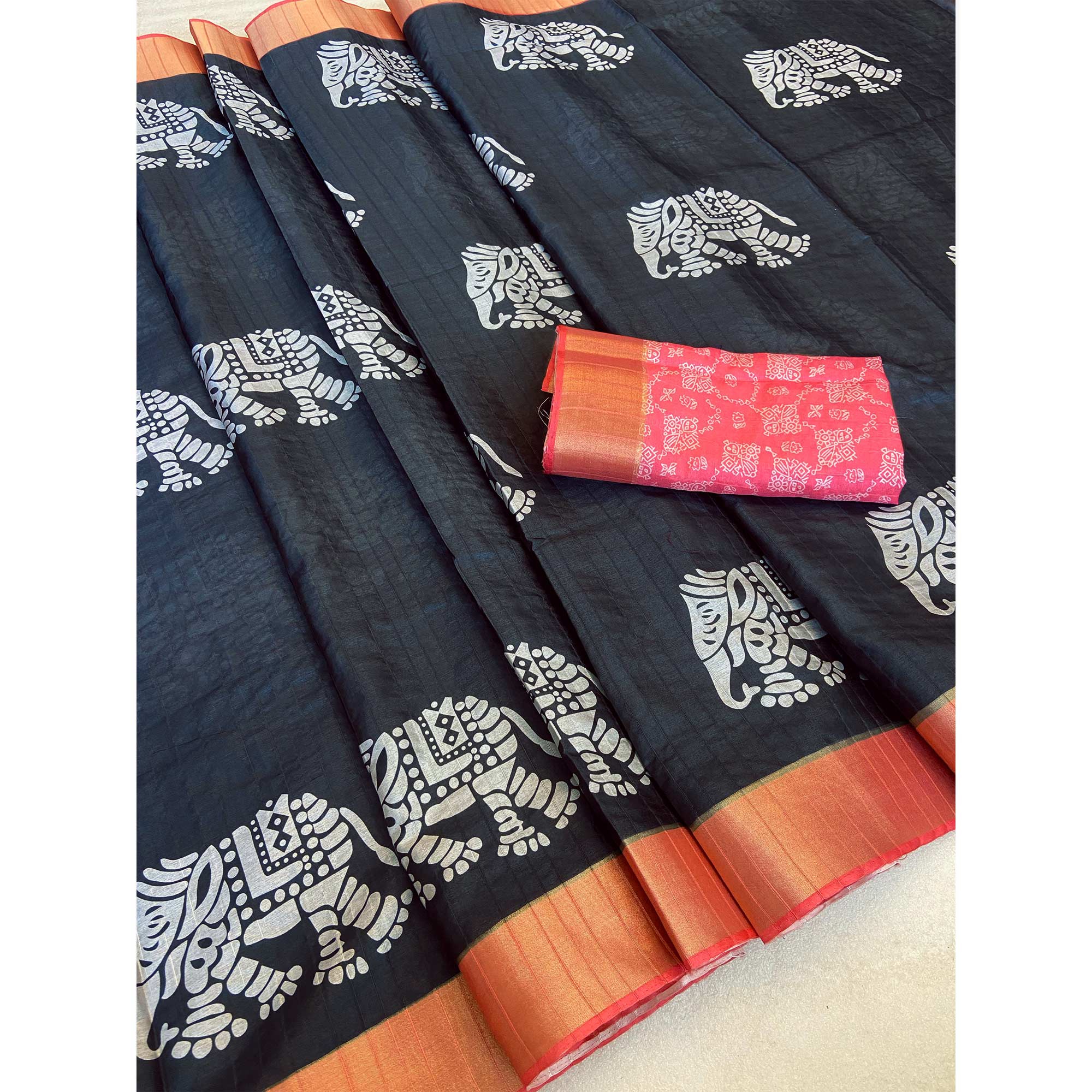 Black Cotton Silk Saree Woven on Handloom with Elegant Abstract Patterns