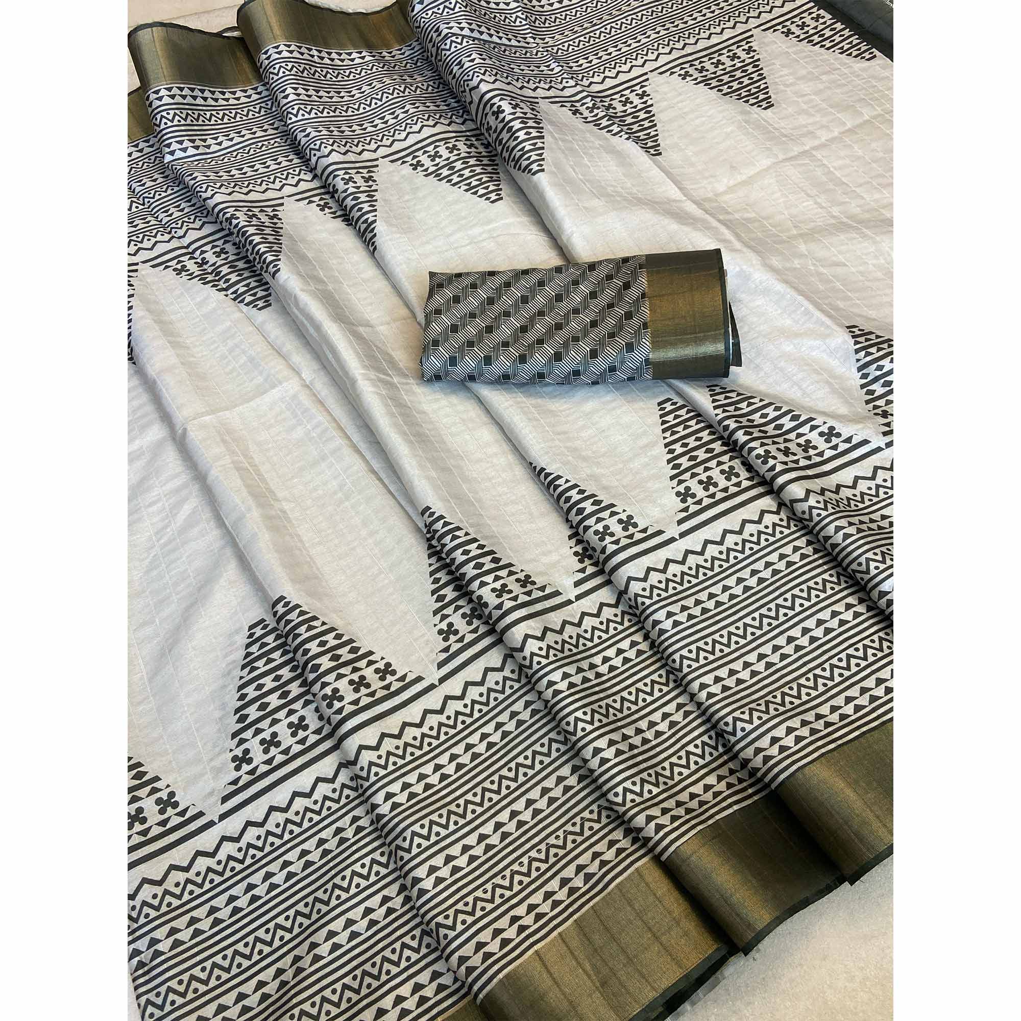 Grey Cotton Silk Saree Woven on Handloom with Elegant Abstract Patterns