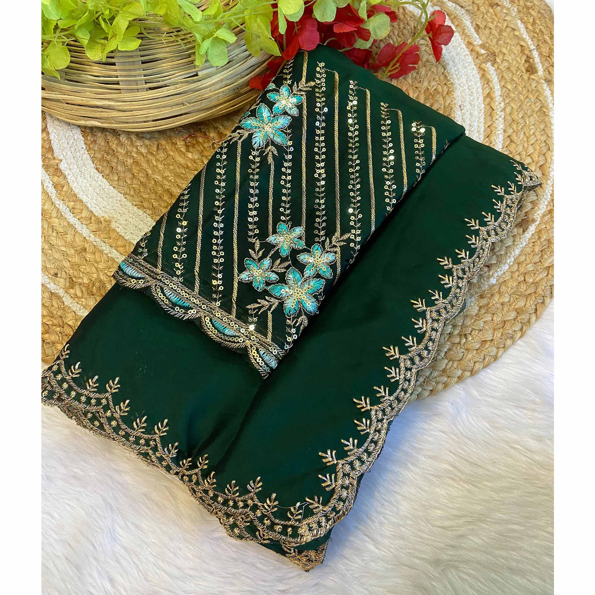 Green Zari Embroidered Organza Saree