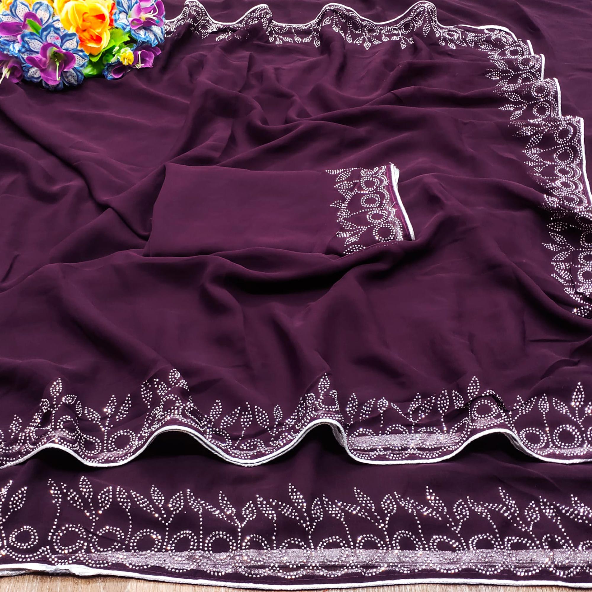 Purple Swarovski Work Embroidered Georgette Saree