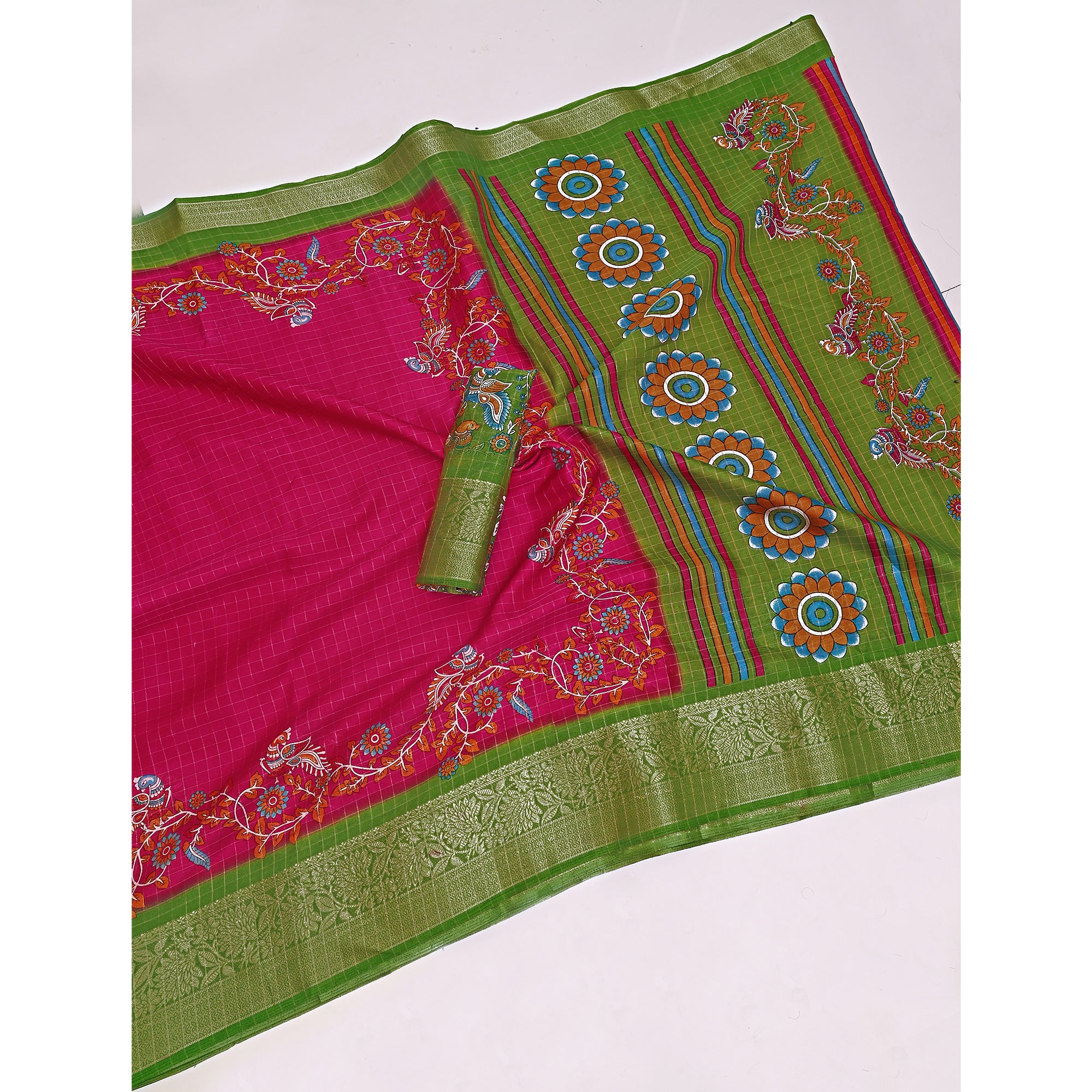 Sophisticated Pink Checks & Peacock Design Saree Crafted In Dola Silk With Weaving Jacquard Border