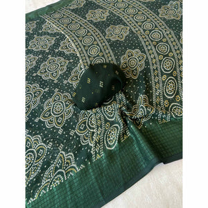 Green Bandhani Printed Georgette Saree With Viscose Border