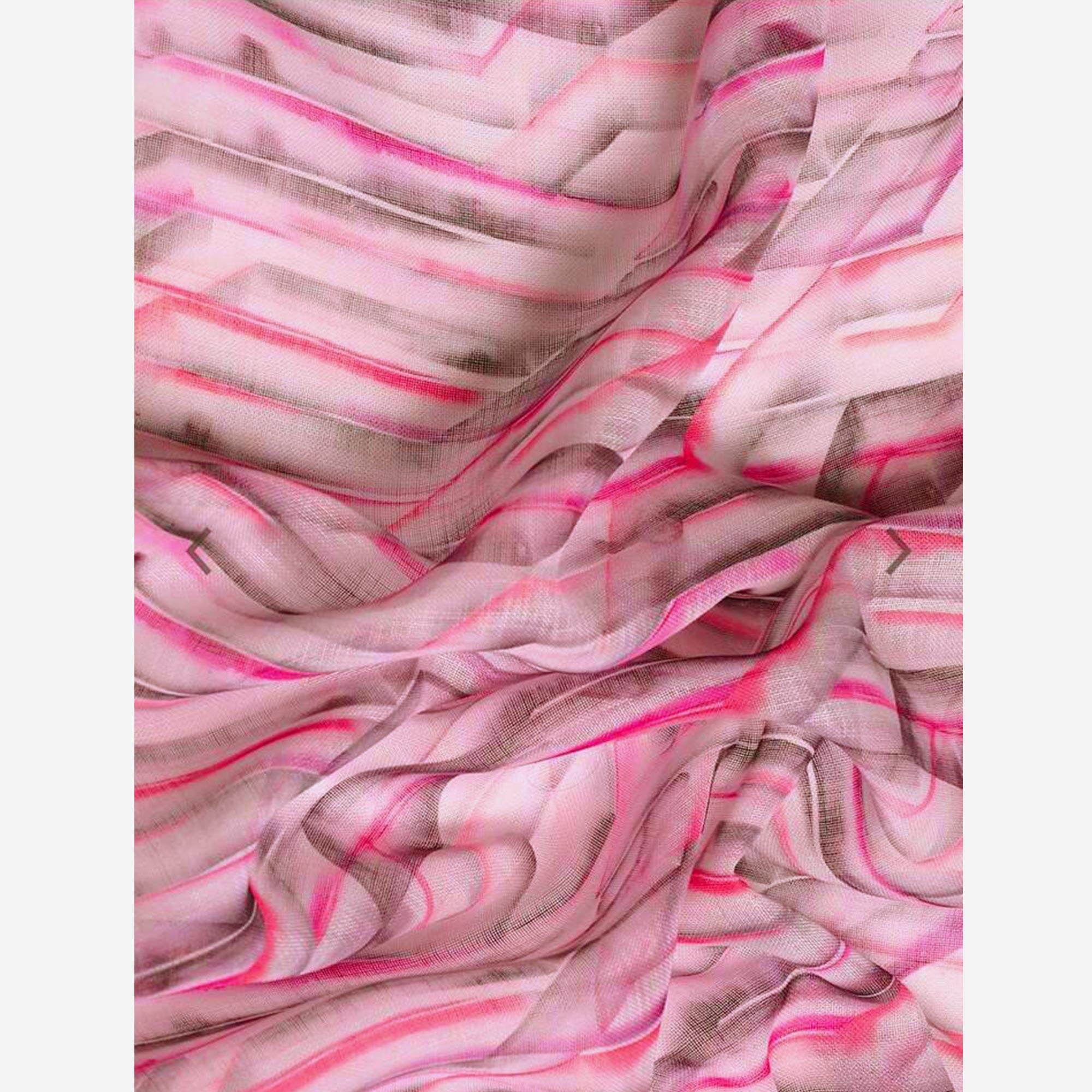 Magenta Abstract Digital Printed Linen Saree with Zari Border