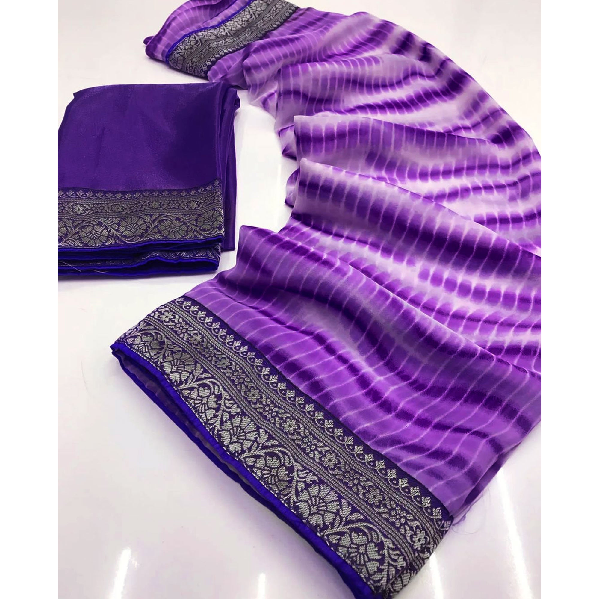 Purple Printed Georgette Saree