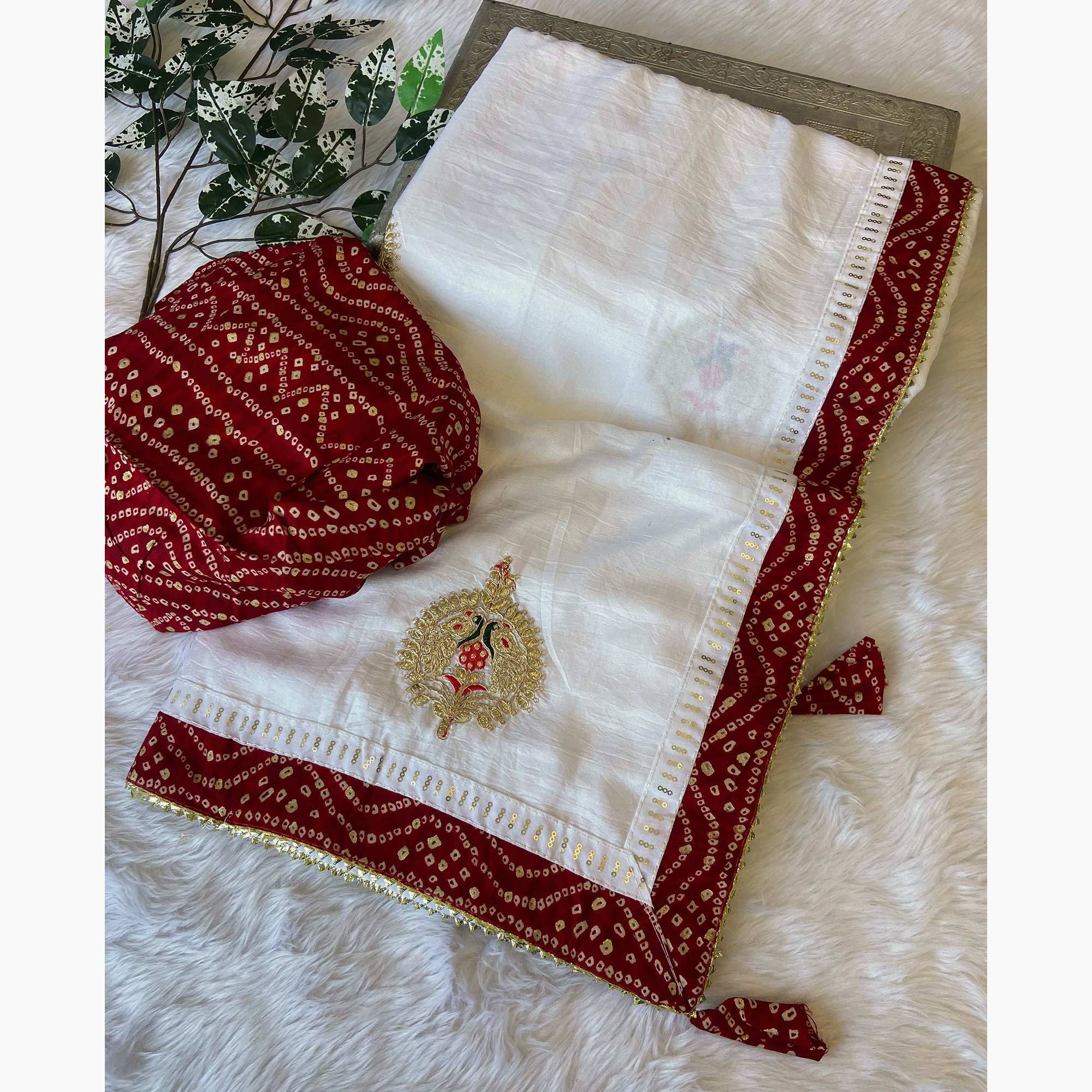 White Zari Embroidered Vichitra Silk Saree