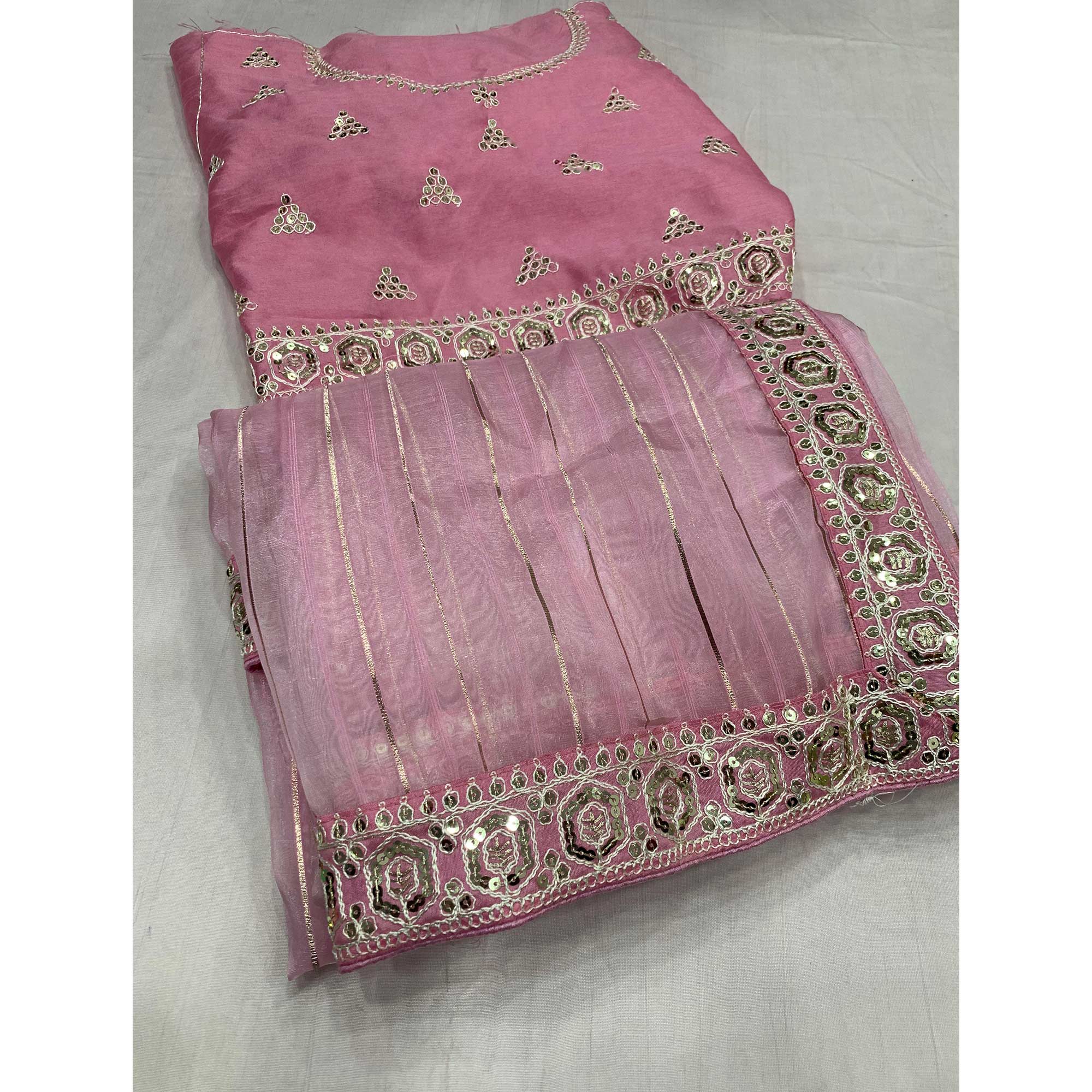 Pink Sequins Embroidered Organza Saree