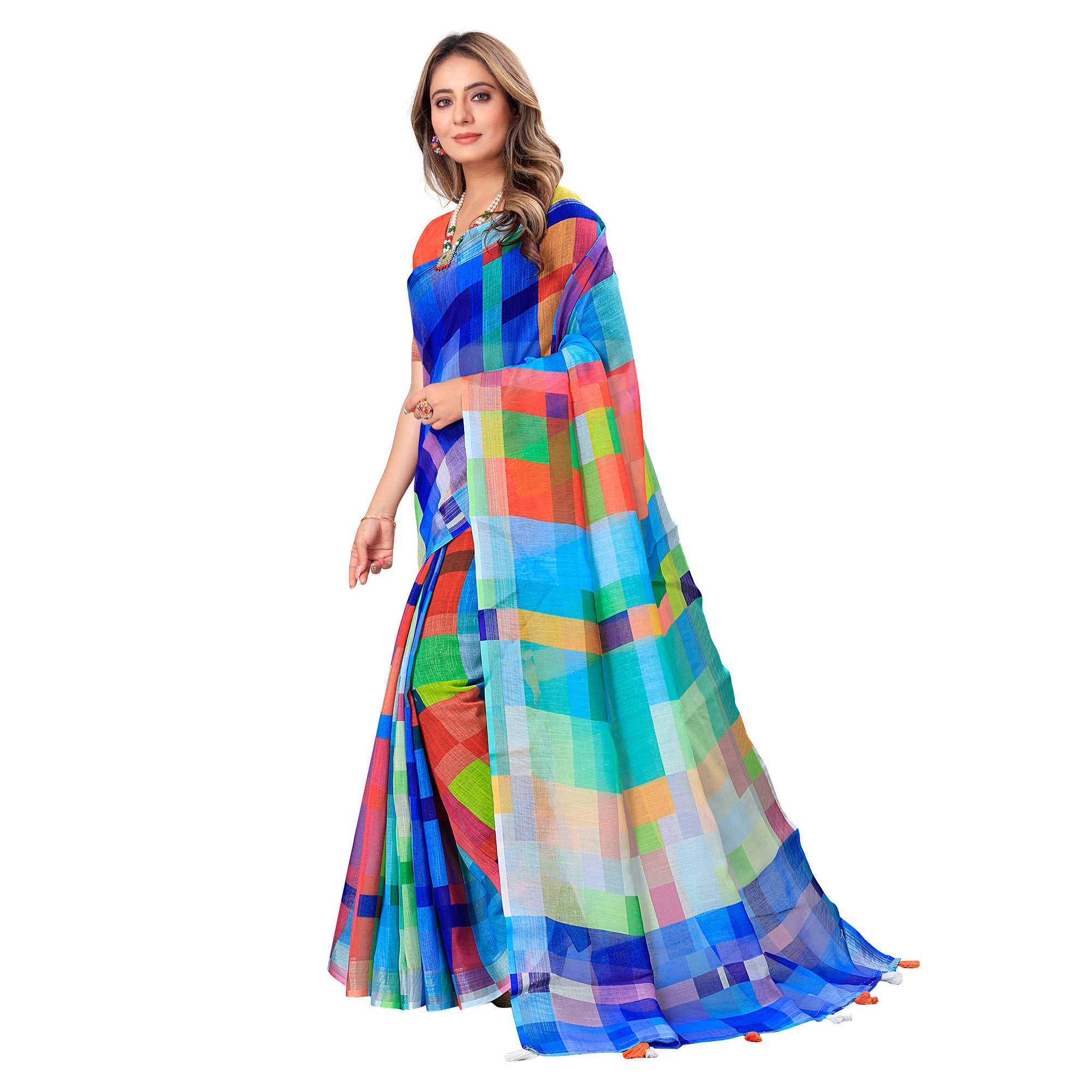 Multicolor Printed Linen Saree