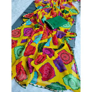 Yellow Georgette Saree with Traditional Bandhani Prints