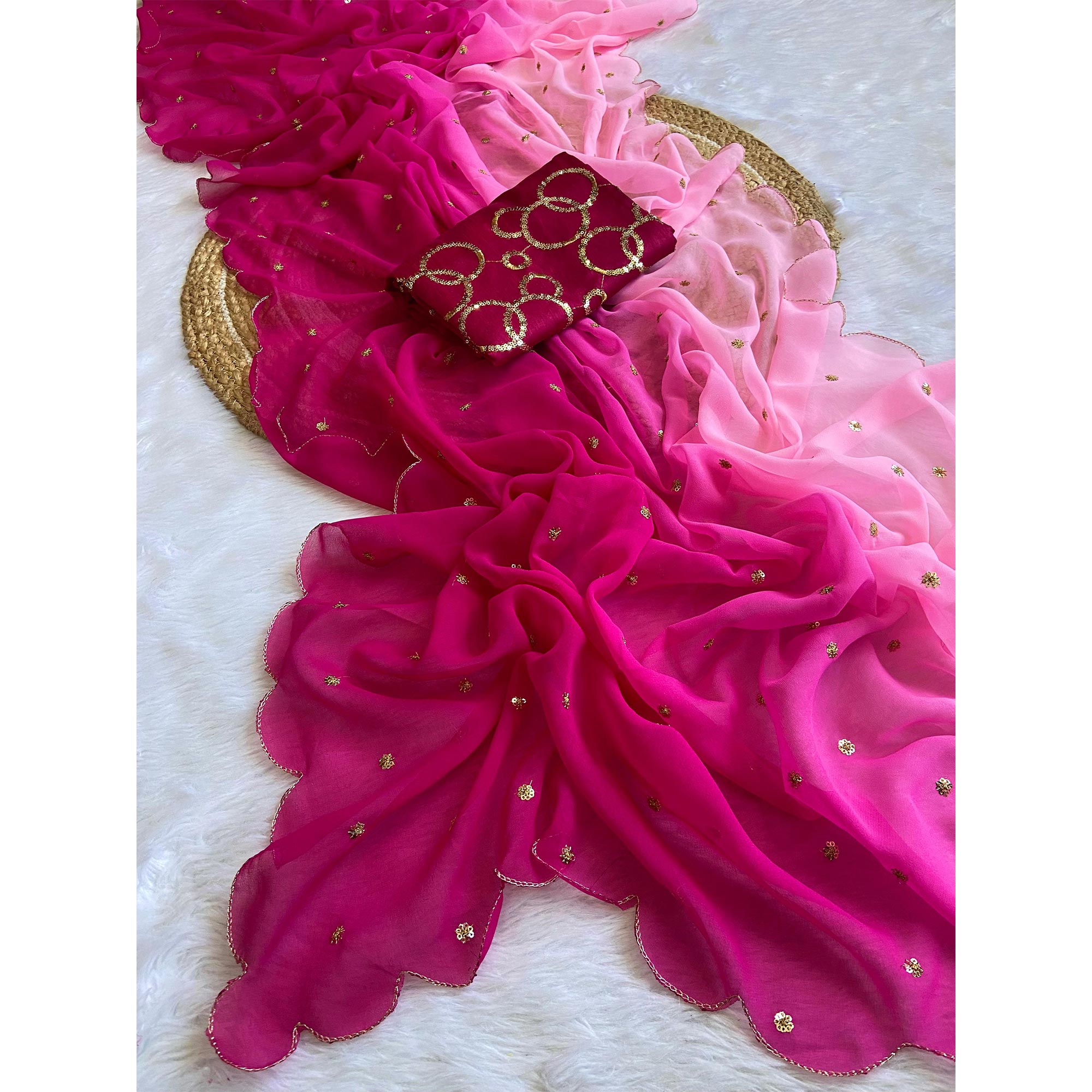 Pink Sequins Embroidered Georgette Saree