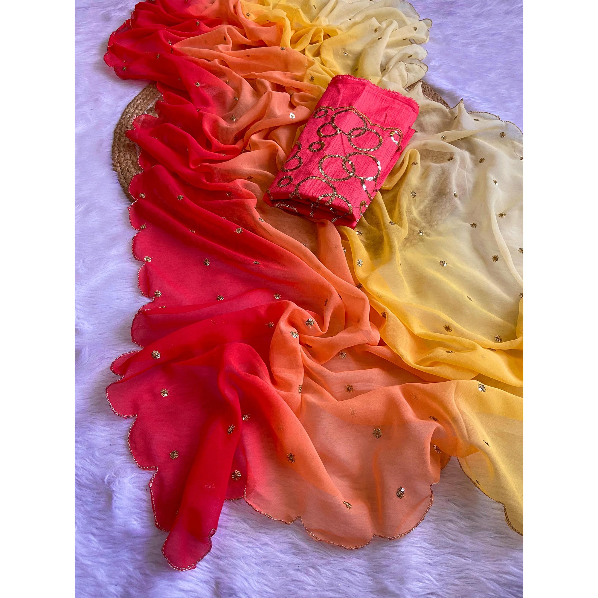 Multicolor Sequins Embroidered Georgette Saree