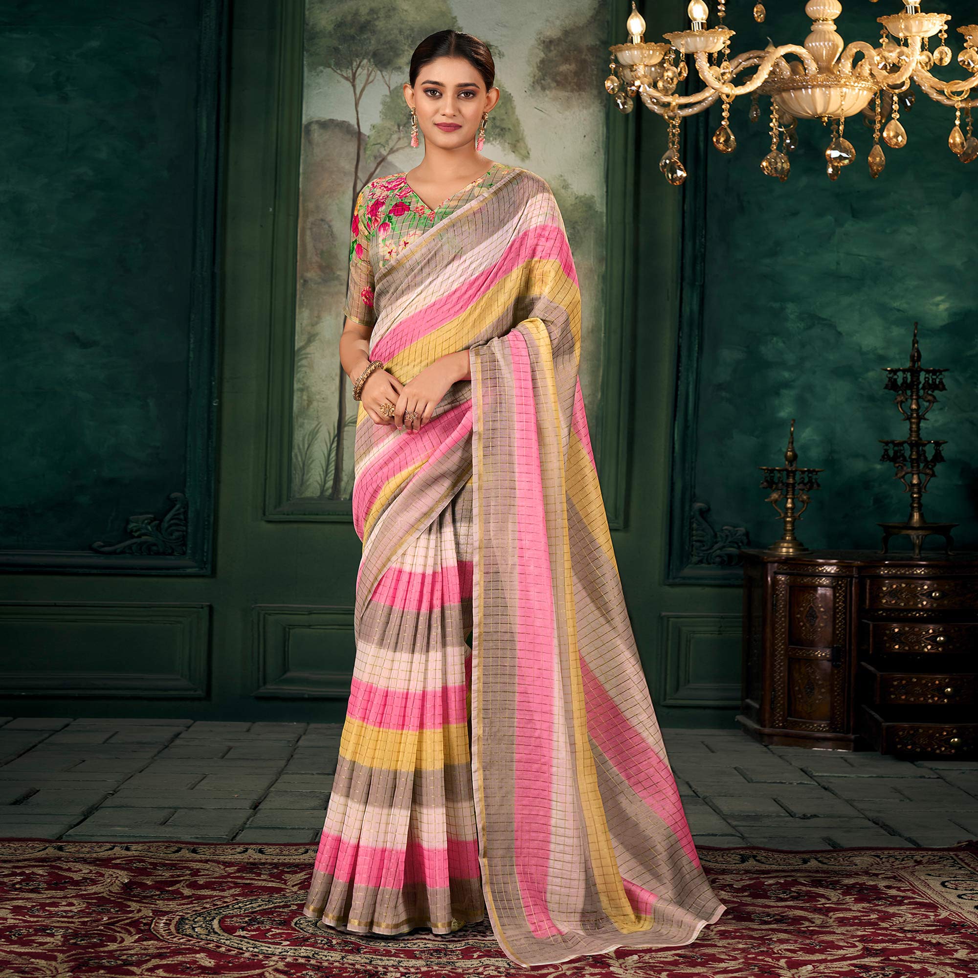 Grey Weaving Chanderi Saree