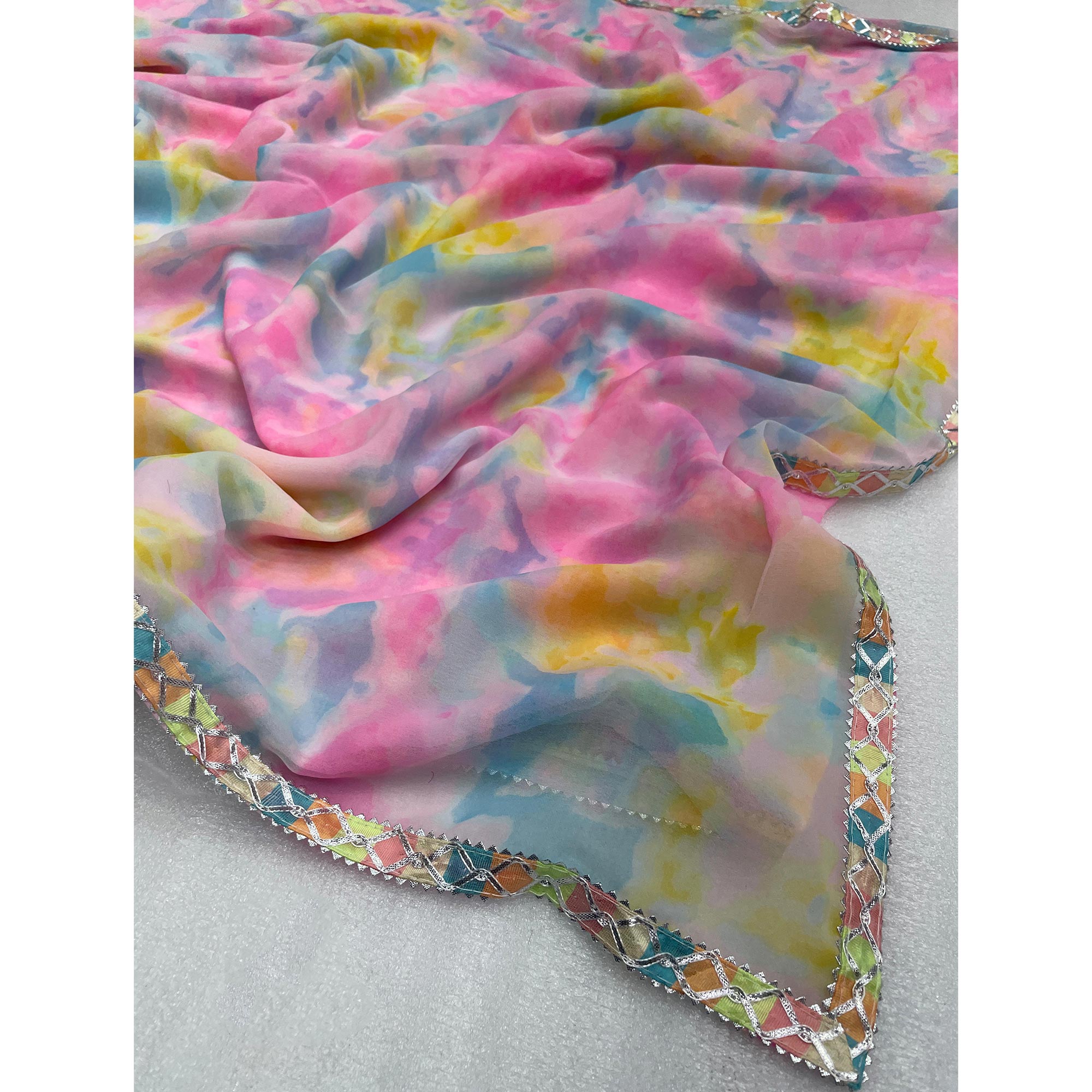 Pink Abstract Printed Georgette Saree