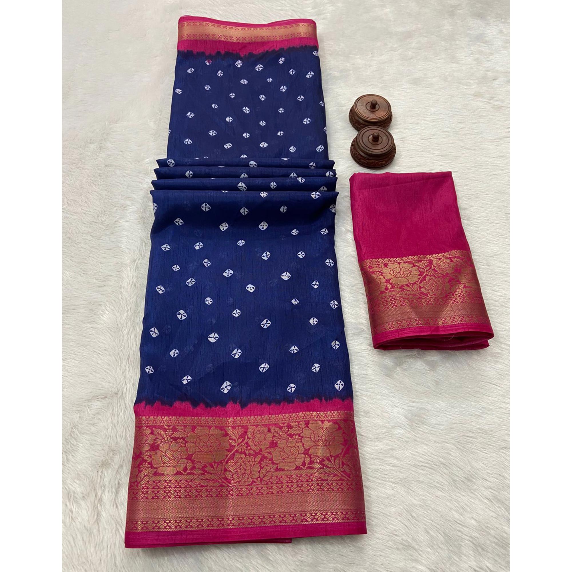 Blue Bandhani Printed Weaving Dola Silk Saree