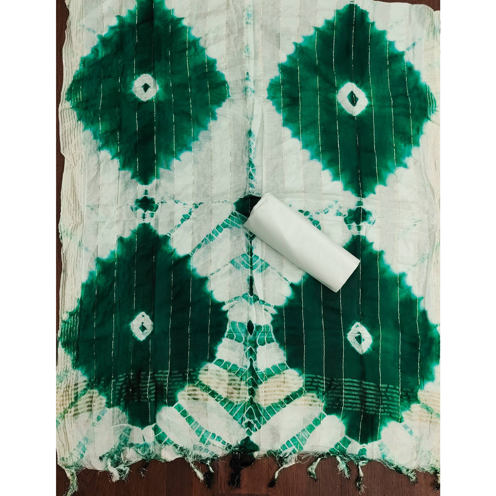 Green Printed With Embroidered Pure Cotton Dress Material