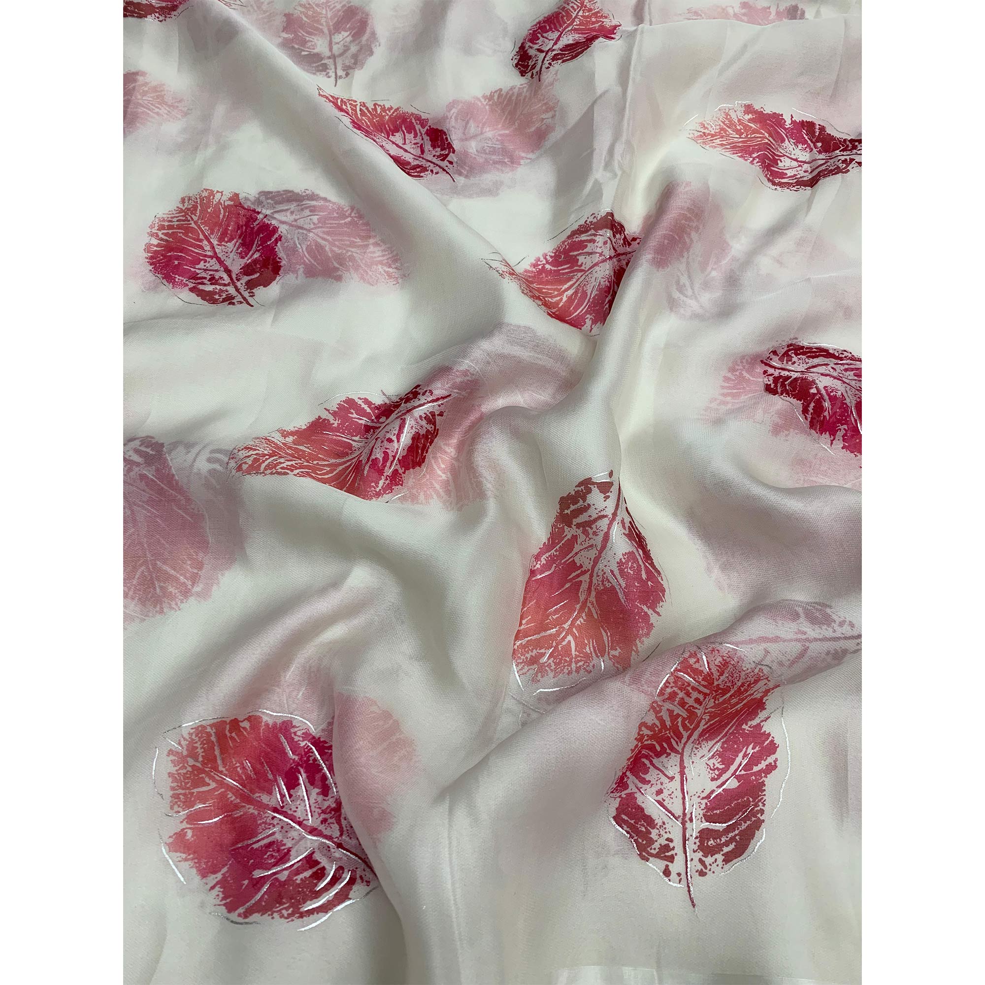 White  Floral Foil Printed Organza Saree