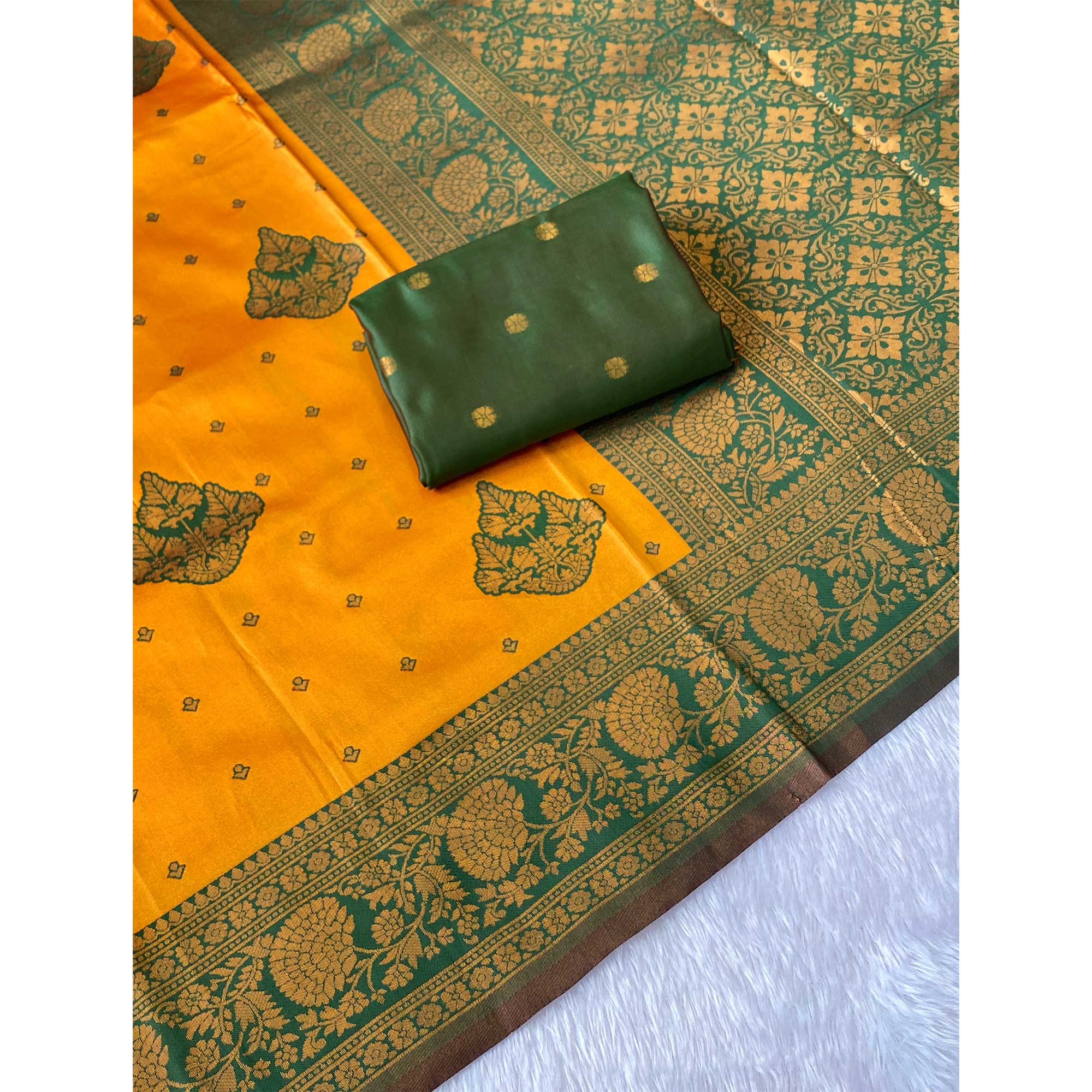 Classic Mustard Zari-Woven Banarasi Silk Saree Ideal for Festive & Traditional Events