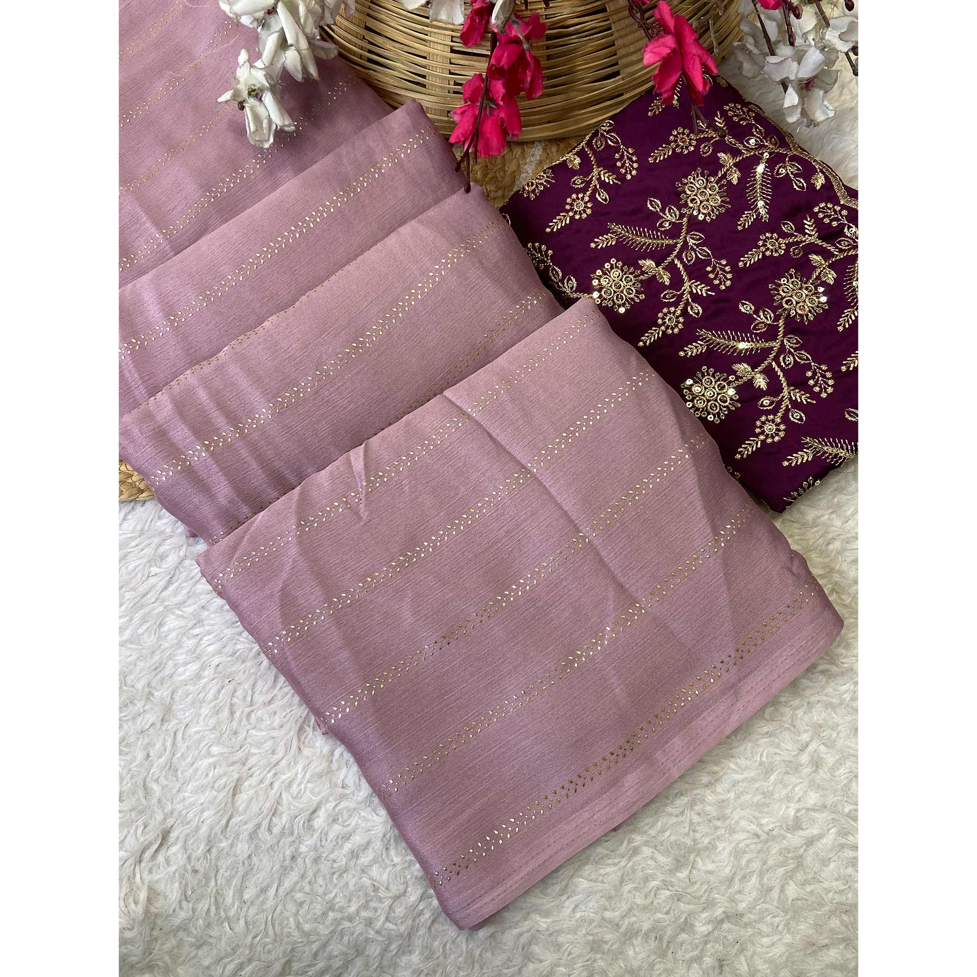 Purple Moss Chiffon Drape with Modern Foil Print Touch