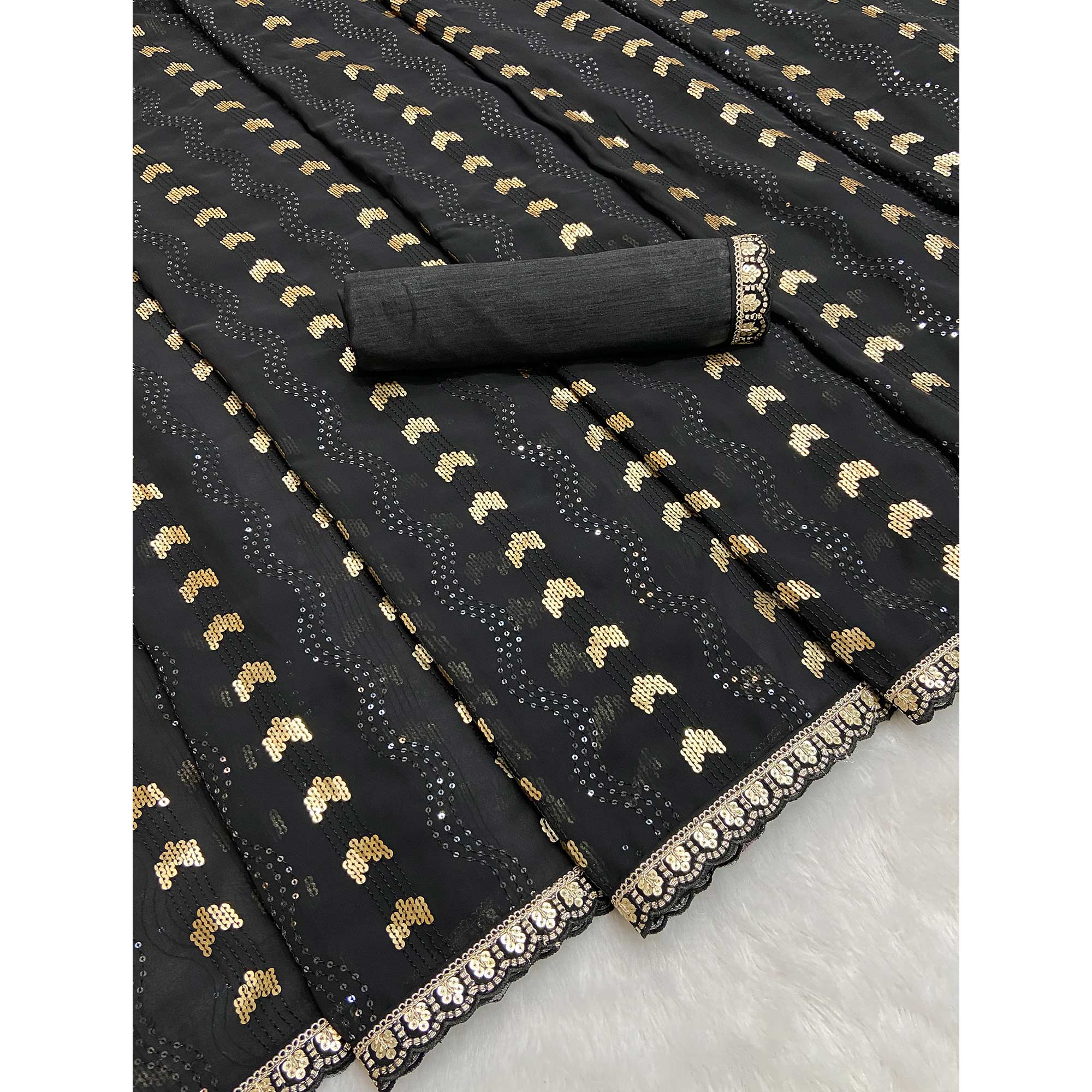 Black Party Saree in Lightweight Georgette with Sequins Embellishment