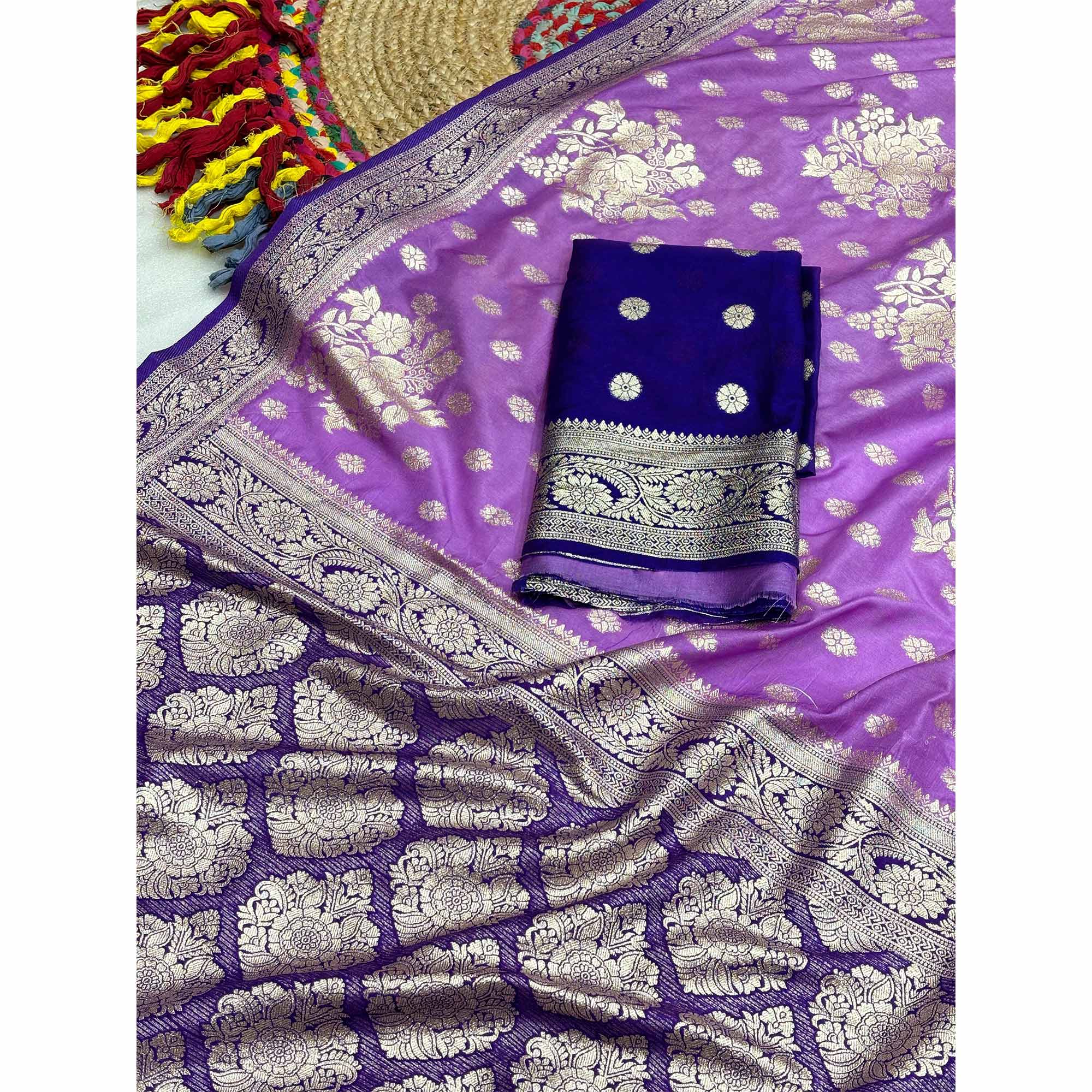 Lavender Dola Silk Woven Saree with Allover Zari Butti Design
