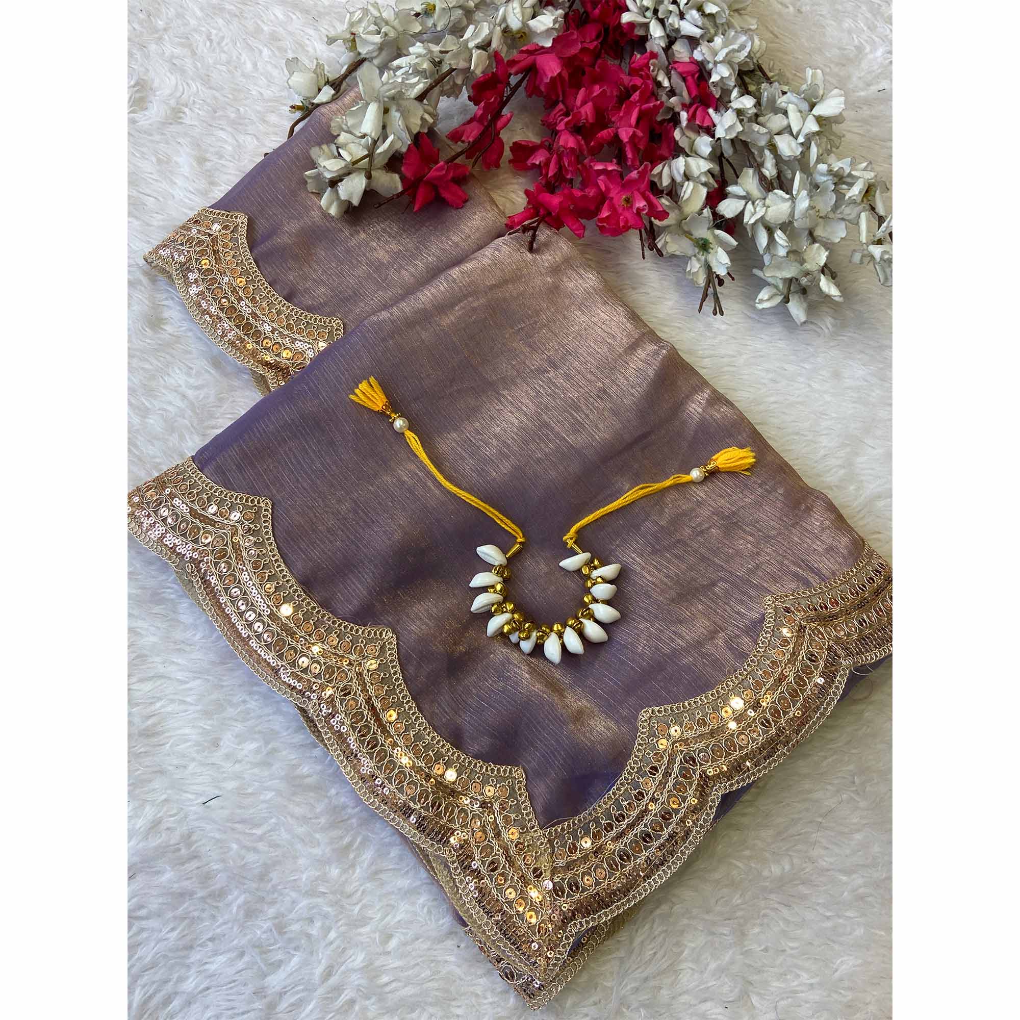 Lavender Solid Chiffon Saree Accented with Embellished Border