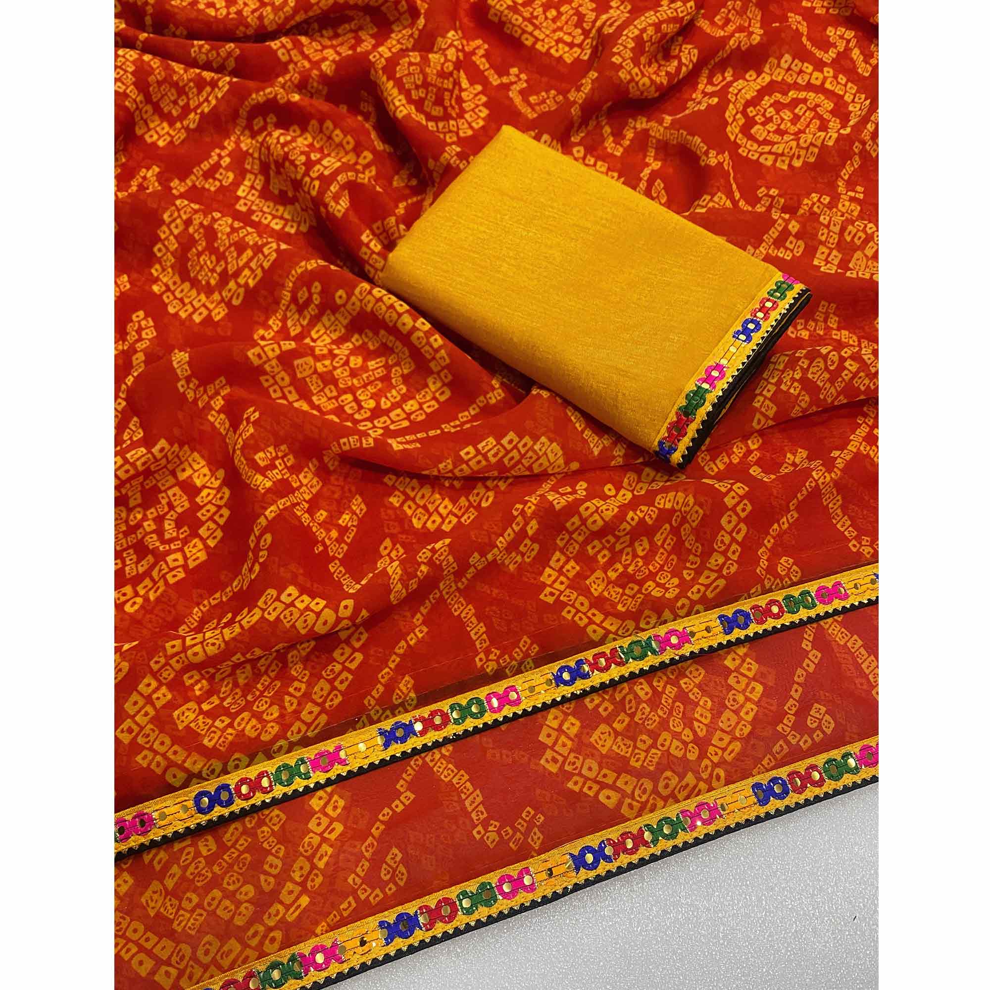 Orange Bandhej Printed Georgette Saree with Flowy Drape