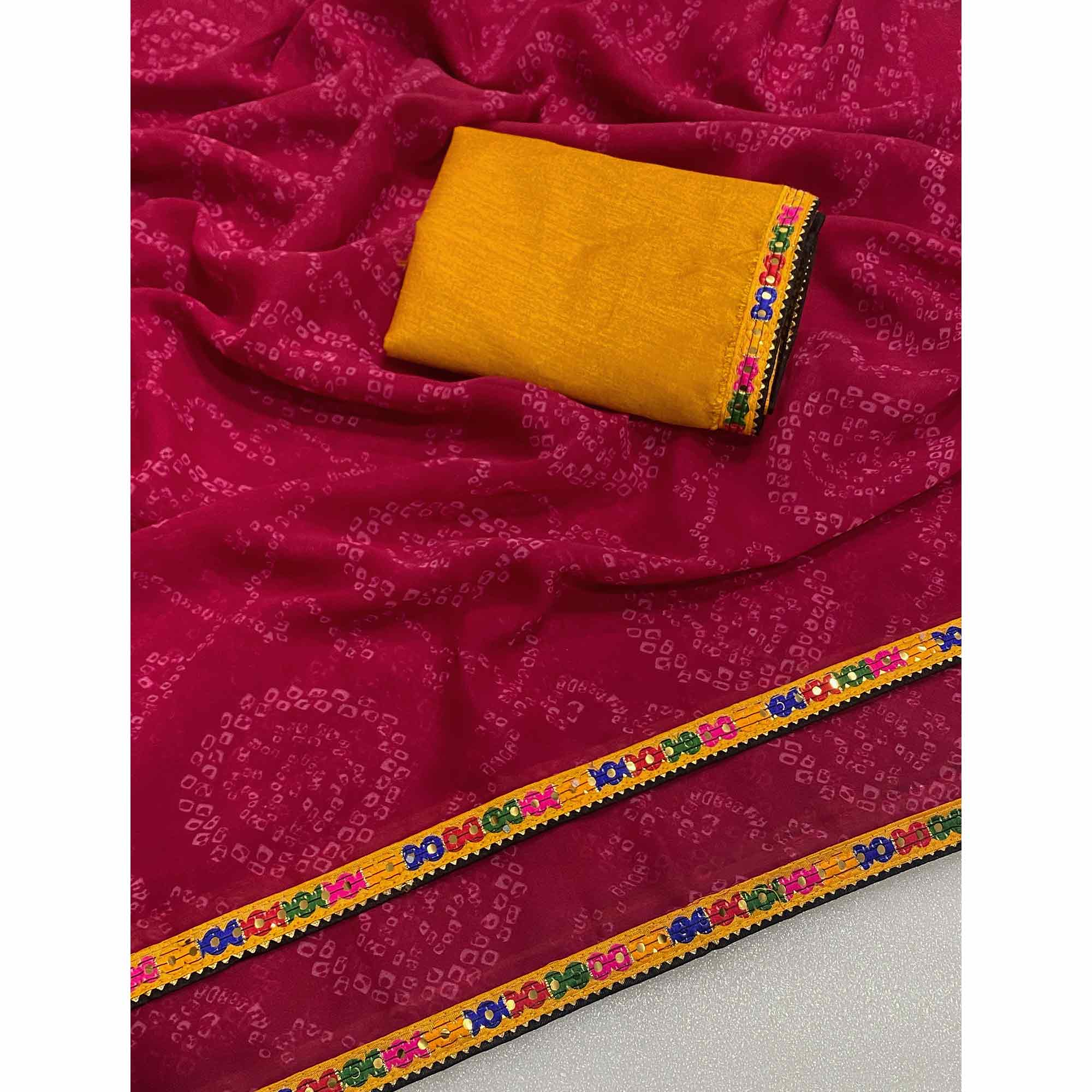 Pink Bandhej Printed Georgette Saree with Flowy Drape