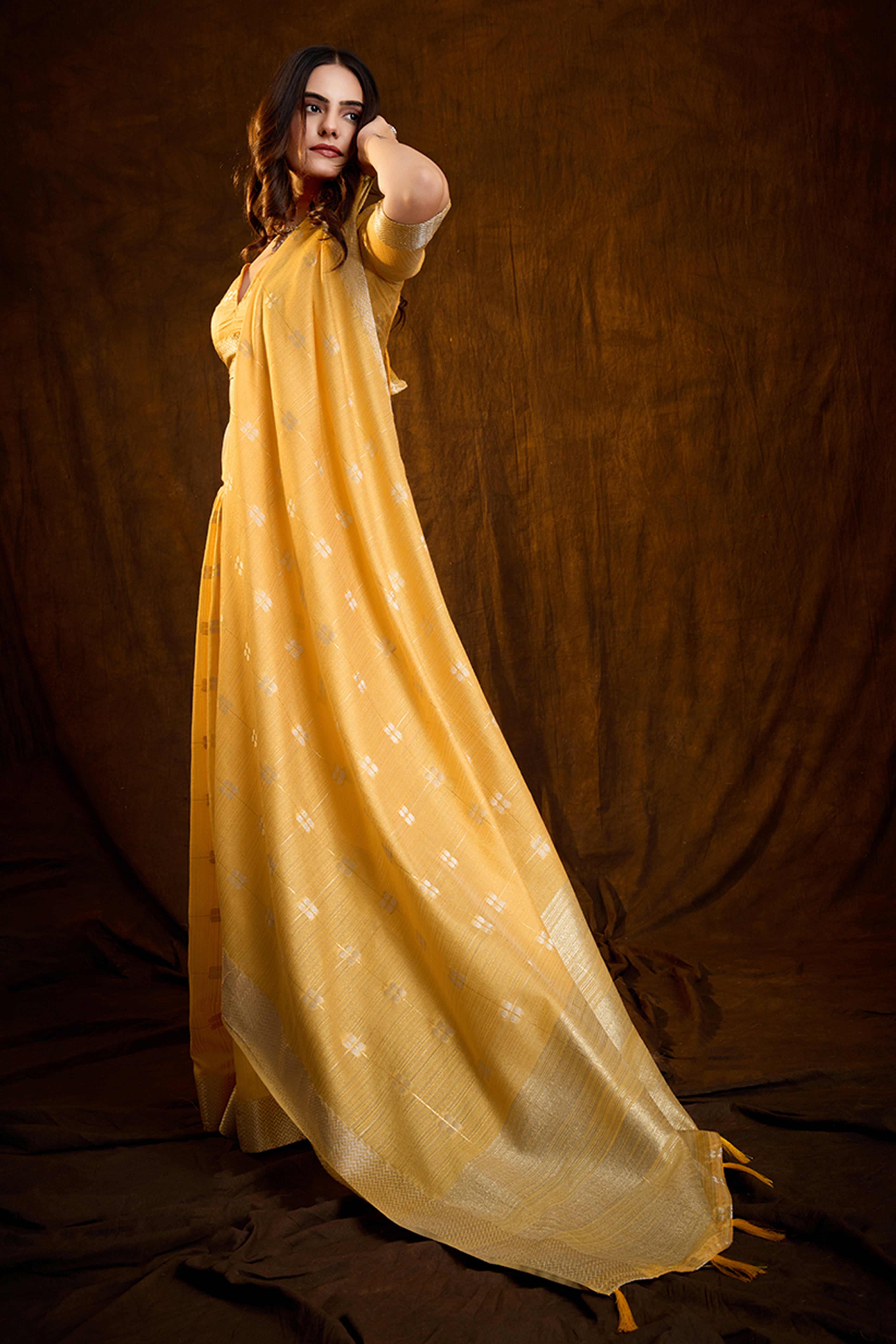Yellow Zari Woven Saree in Lustrous Cotton Silk Fabric