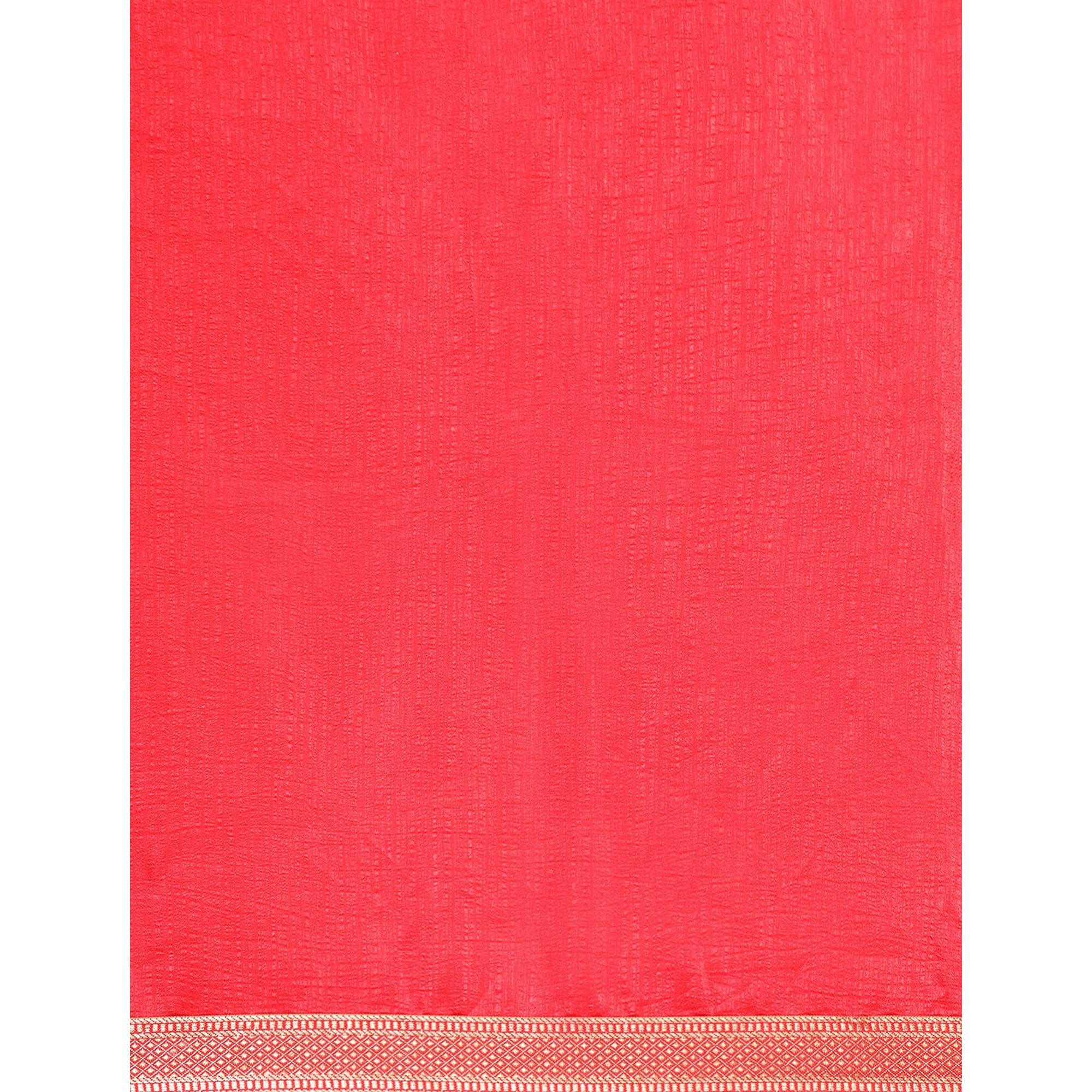 Pink Solid Vichitra Silk Saree With Fancy Zari Border