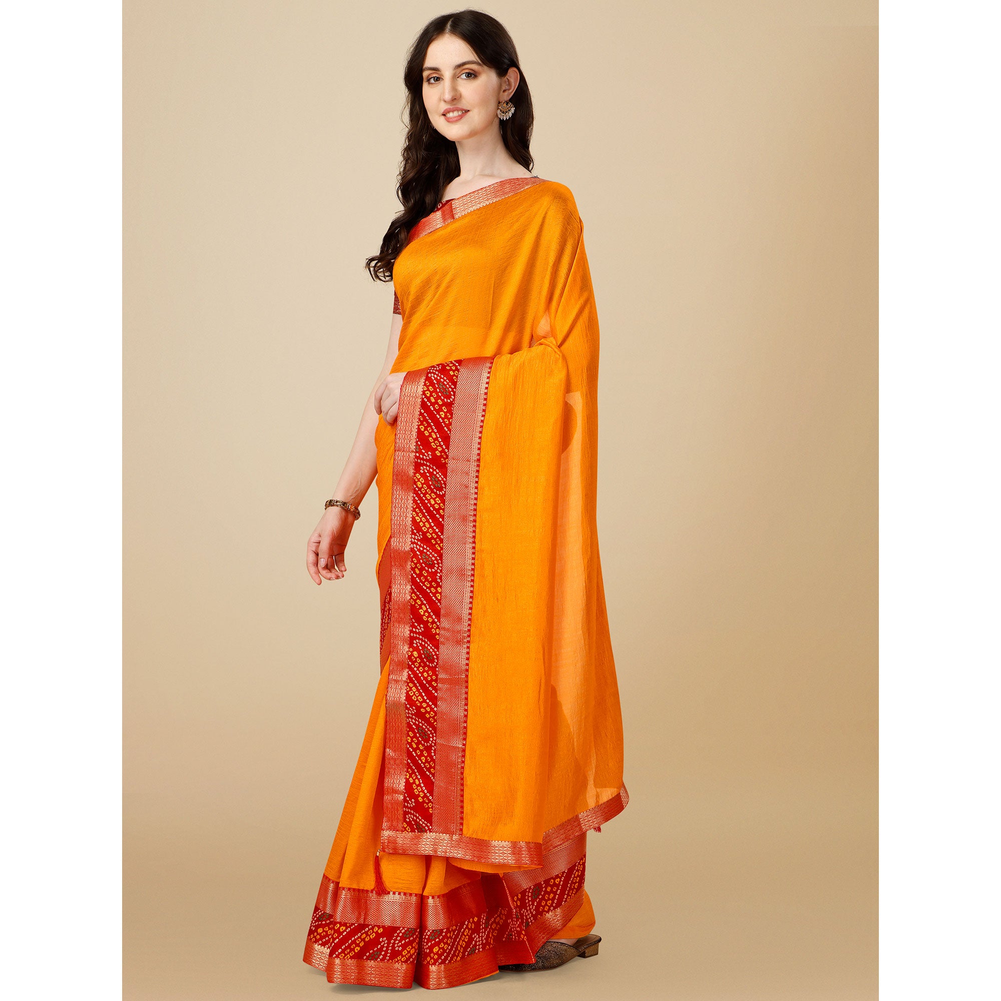 Yellow Solid Vichitra Silk Saree