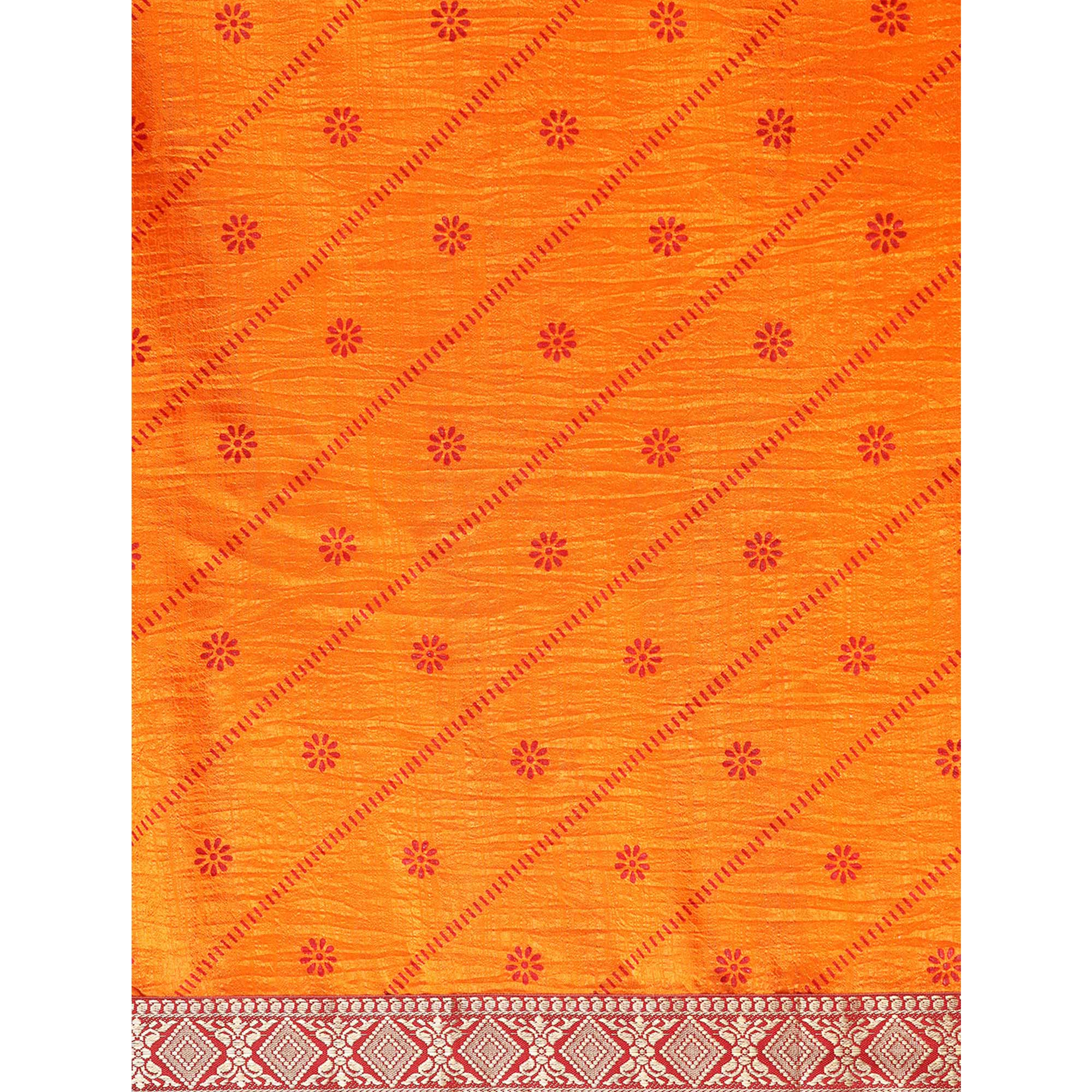 Mustard Floral Foil Printed Vichitra Silk Saree