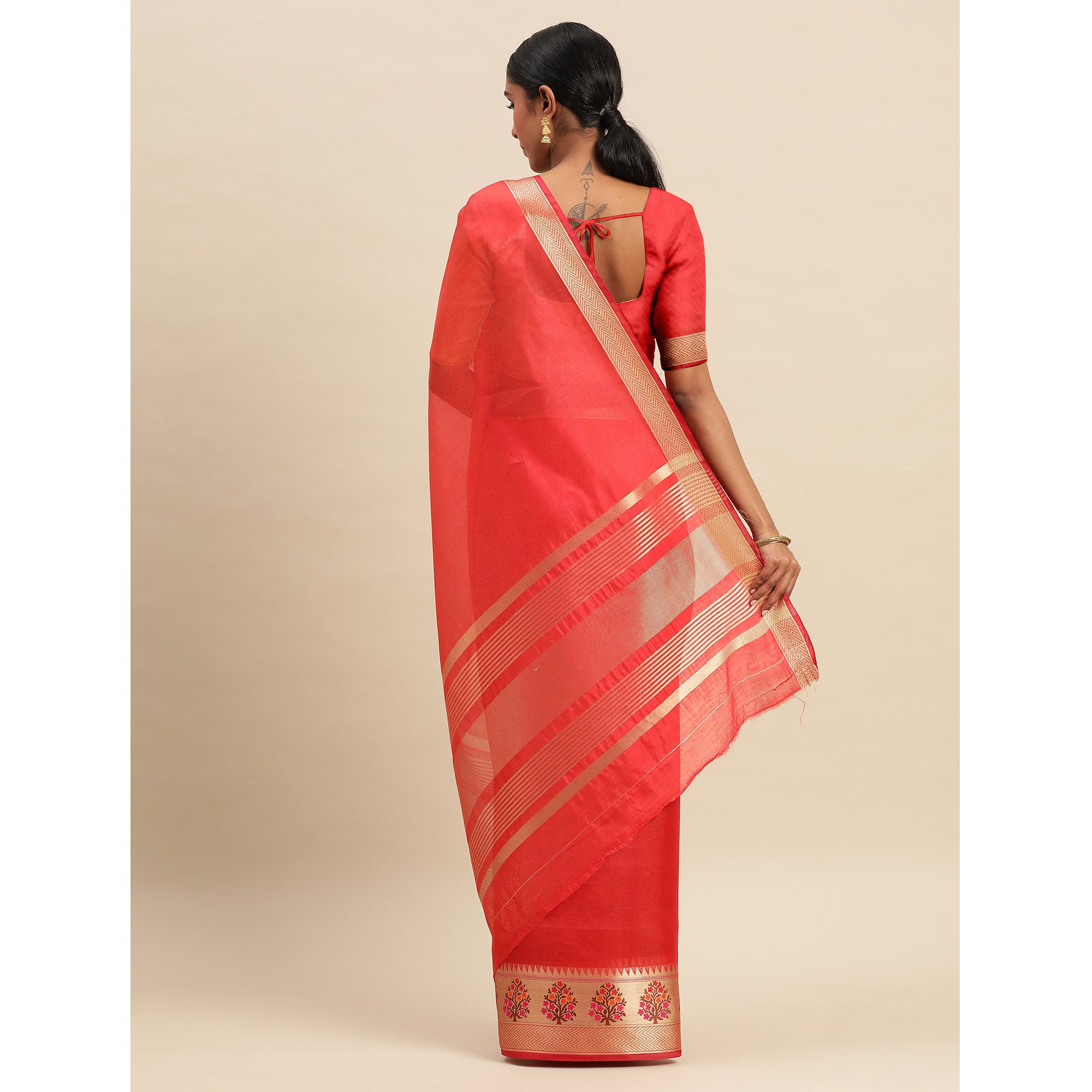 Red Woven Organza Saree