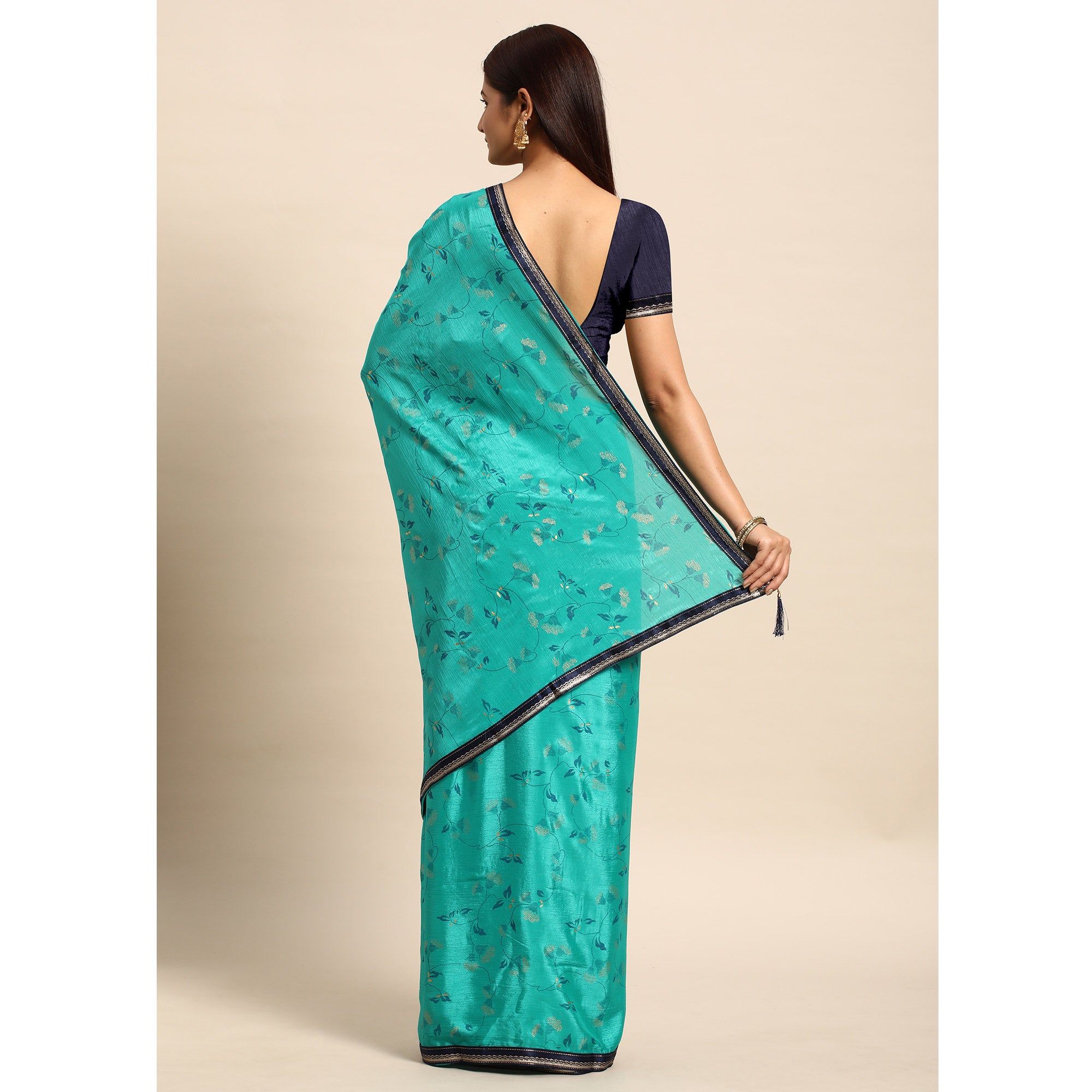 Rama Blue Foil Printed Chiffon Saree