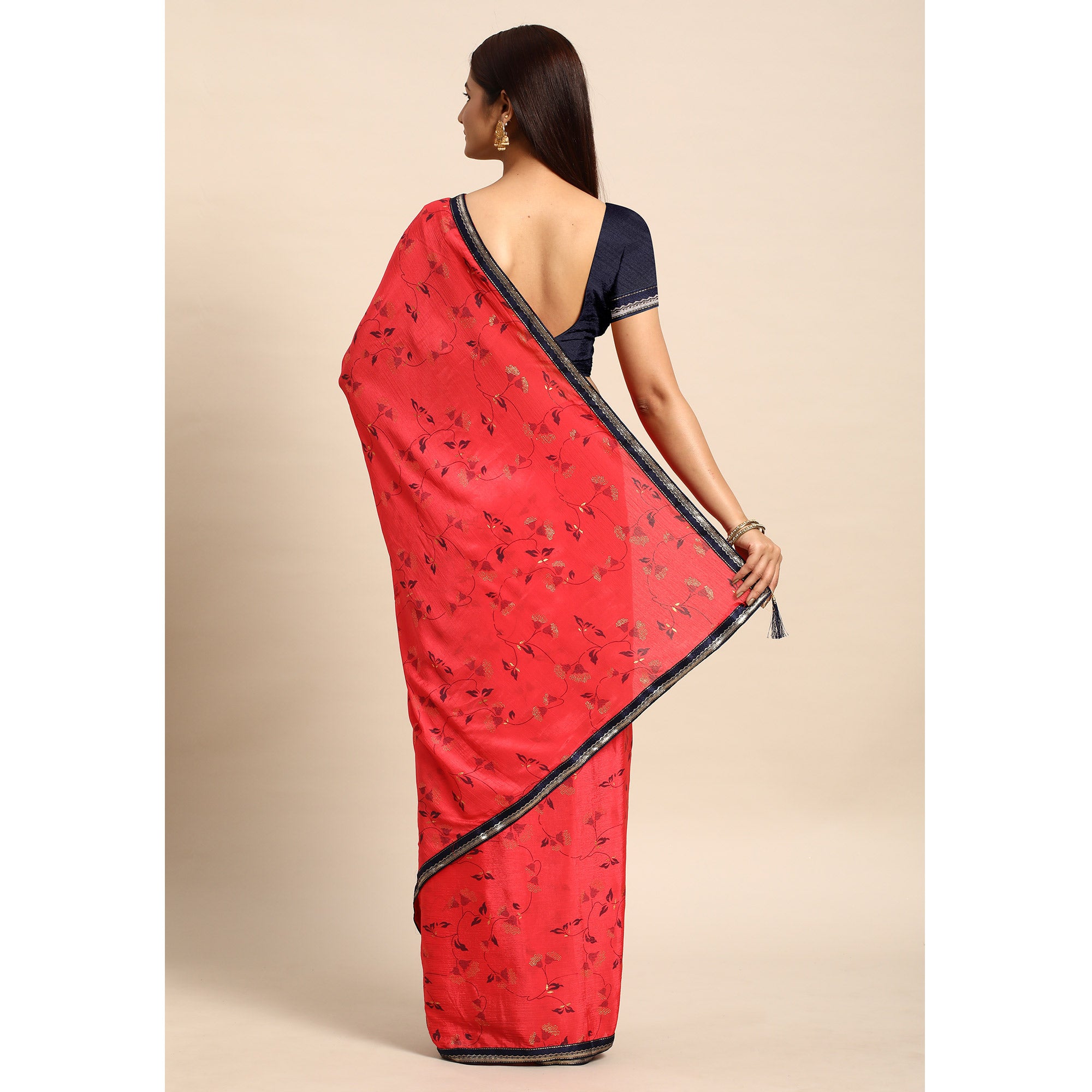 Pink Foil Printed Chiffon Saree