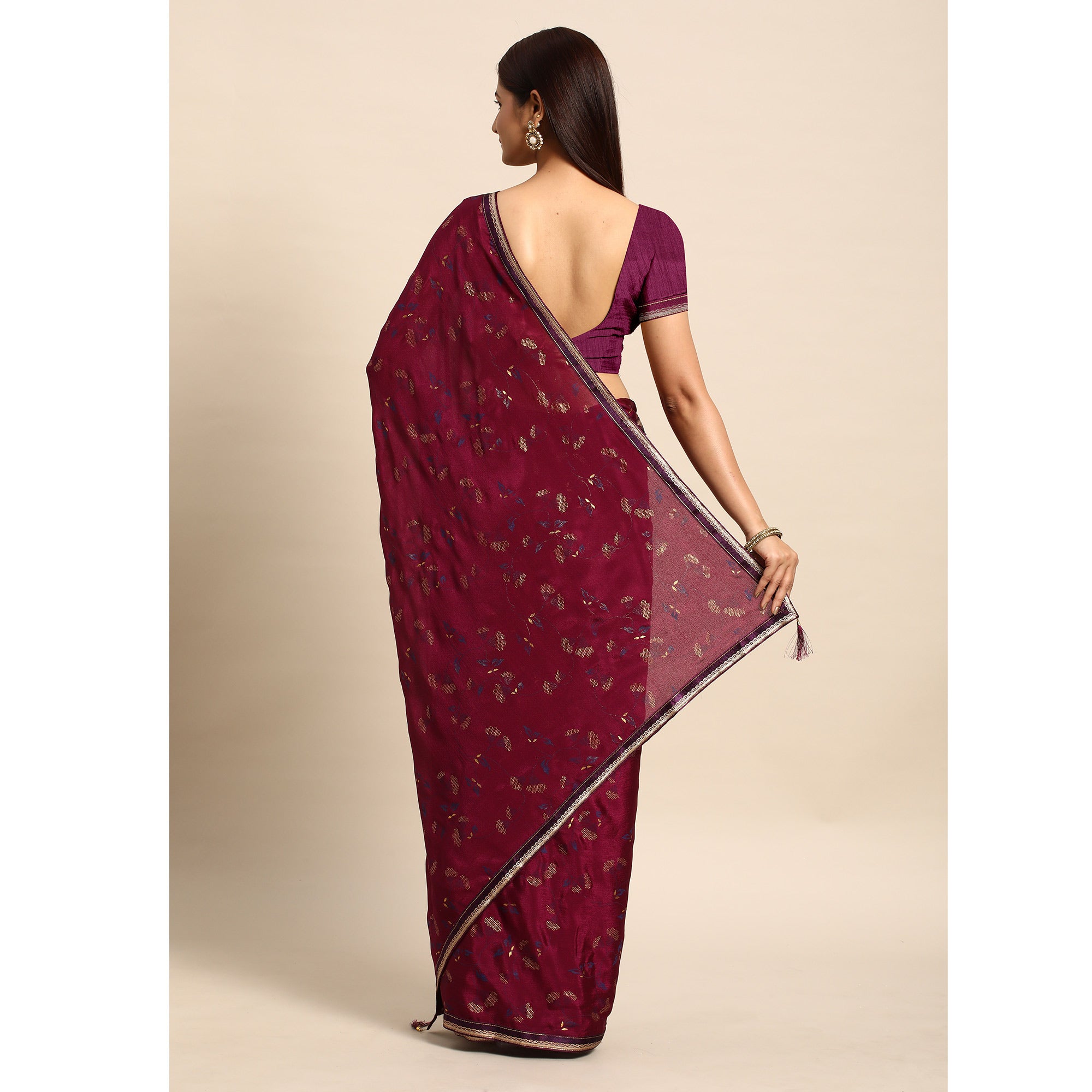 Purple Foil Printed Chiffon Saree